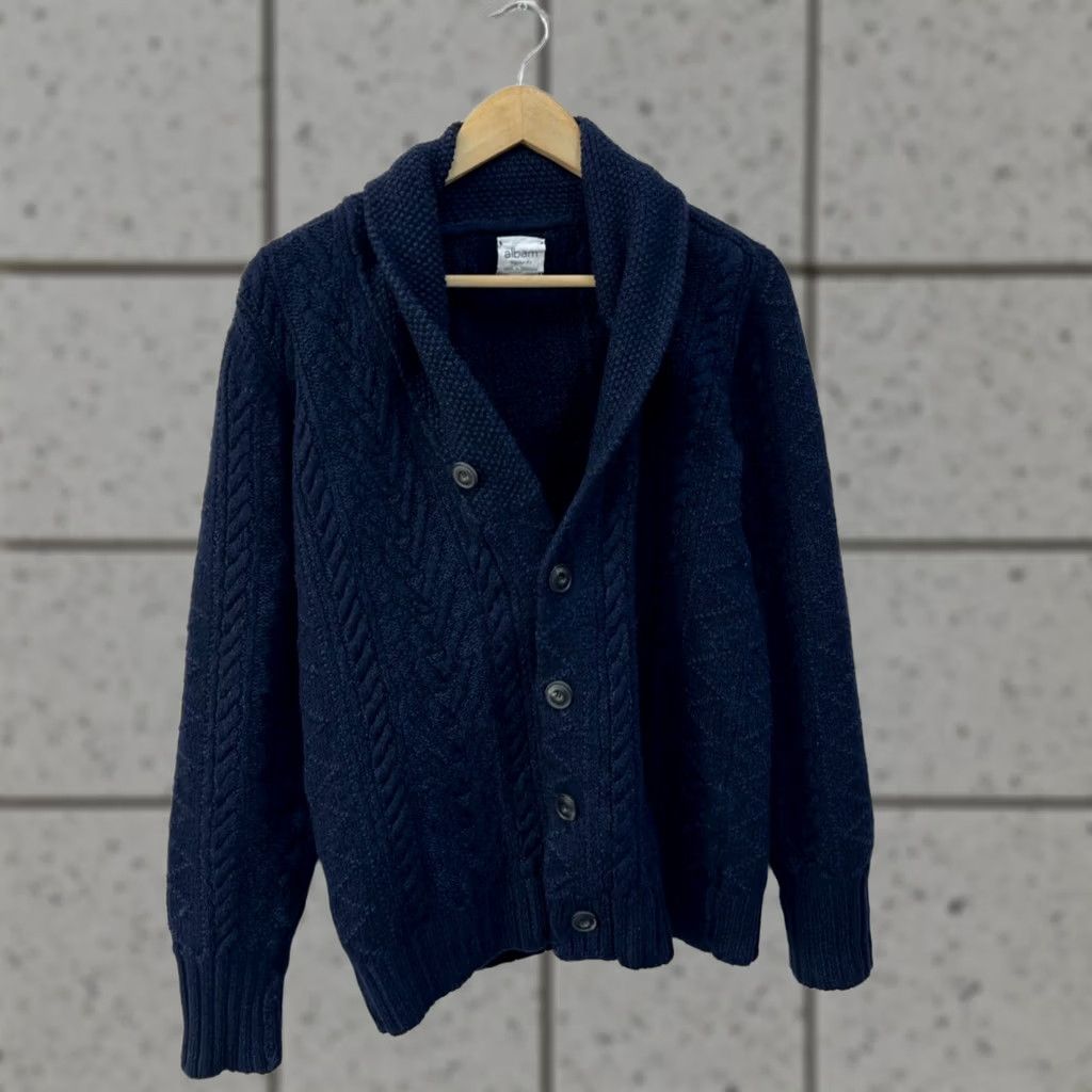 Albam Albam Navy Linen Knit Cardigan Sweater Mens S/M Wool Heavy Shawl Collar Size S/M Size US S / EU 44-46 / 1 - 1 Thumbnail