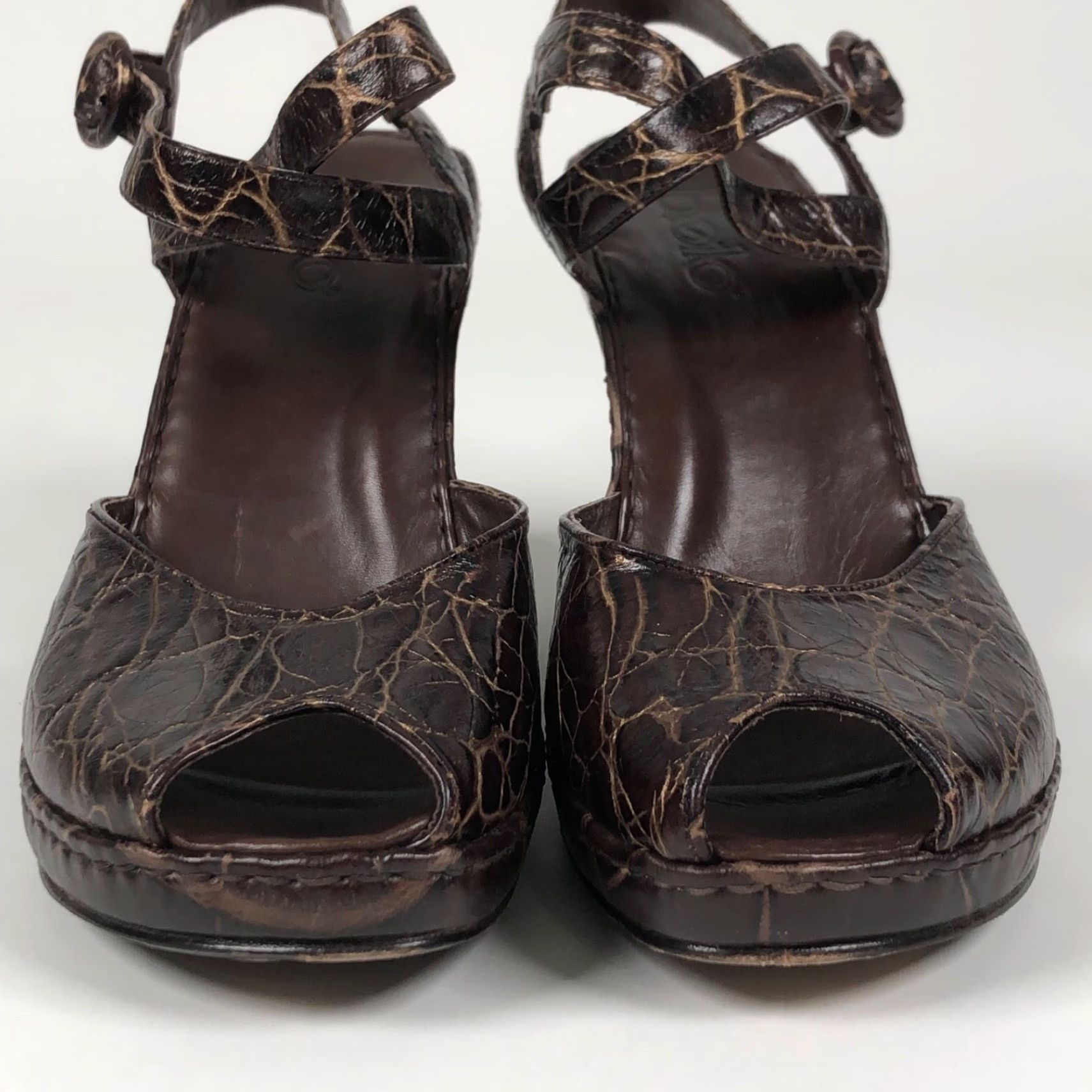 Vintage Bolo Womens Size 8 Brown Reptile Print Leather Slingback Platform Heels Size US 8 / IT 38 - 3 Thumbnail