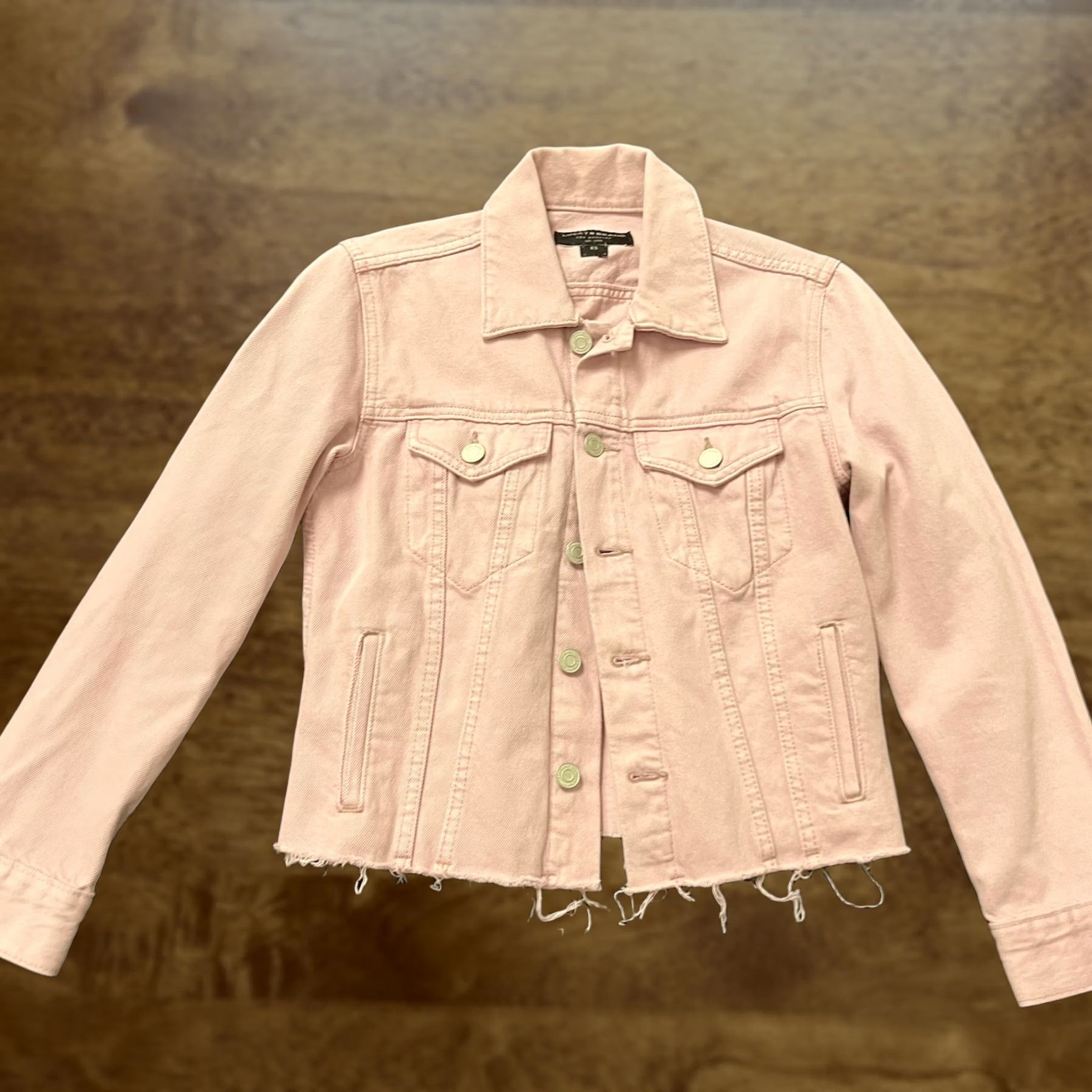 Lucky Brand Lucky Brand Denim Jacket Womens XS Pink Cropped Raw Hem Jean Trucker Casual Size 26" / US 2 / IT 38 - 1 Thumbnail