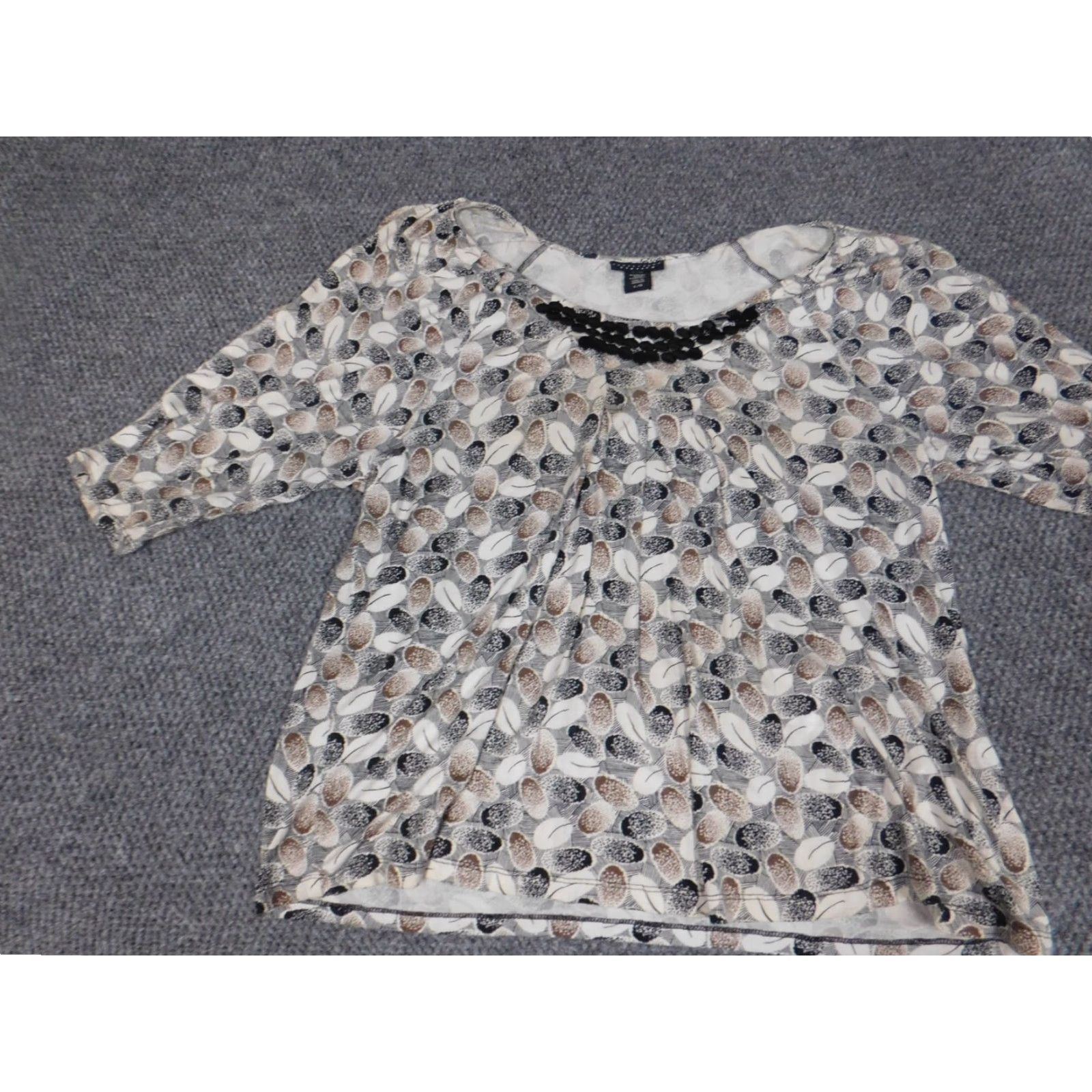 Vintage Apostrophe Womens Blouse L Beige Pullover Stretch Short Sleeve Button Collared Casual Rayon Polyester Classic Basic Size L / US 10 / IT 46 - 4 Thumbnail