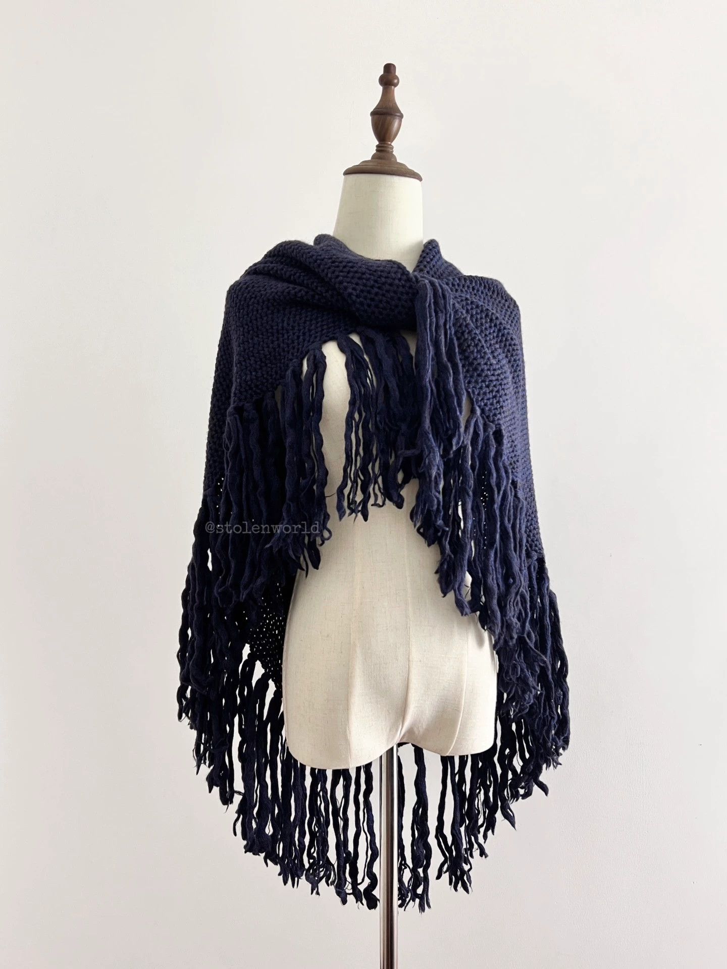 Y's Y's Multi-Way Wool Tassel Shawl Brown-Mixed Navy Blue Size ONE SIZE - 2 Thumbnail