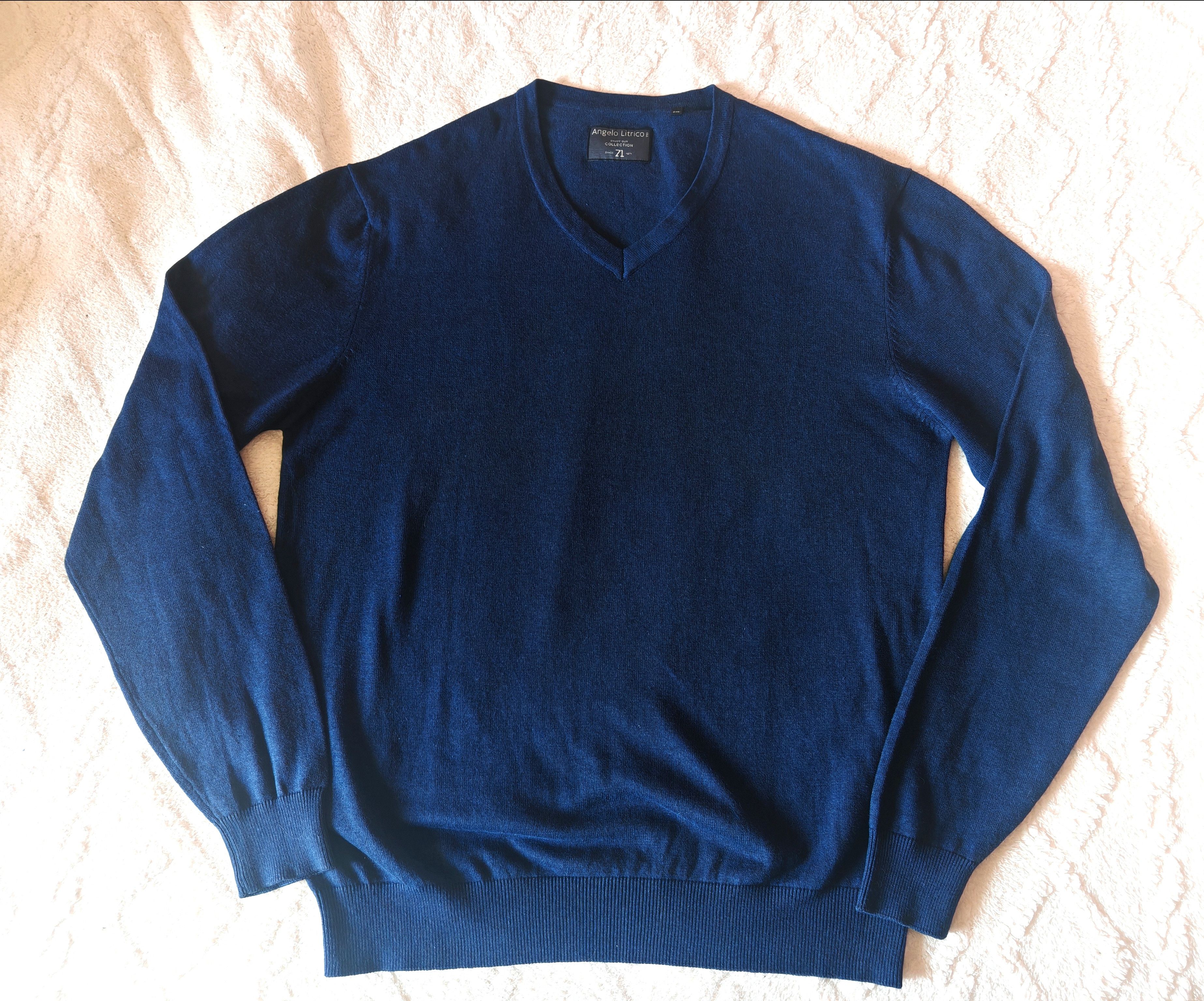 Angelo Litrico Navy Blue Men's V-Neck Long Sleeve Cotton Sweater size 2XL Size US XXL / EU 58 / 5 - 1 Thumbnail