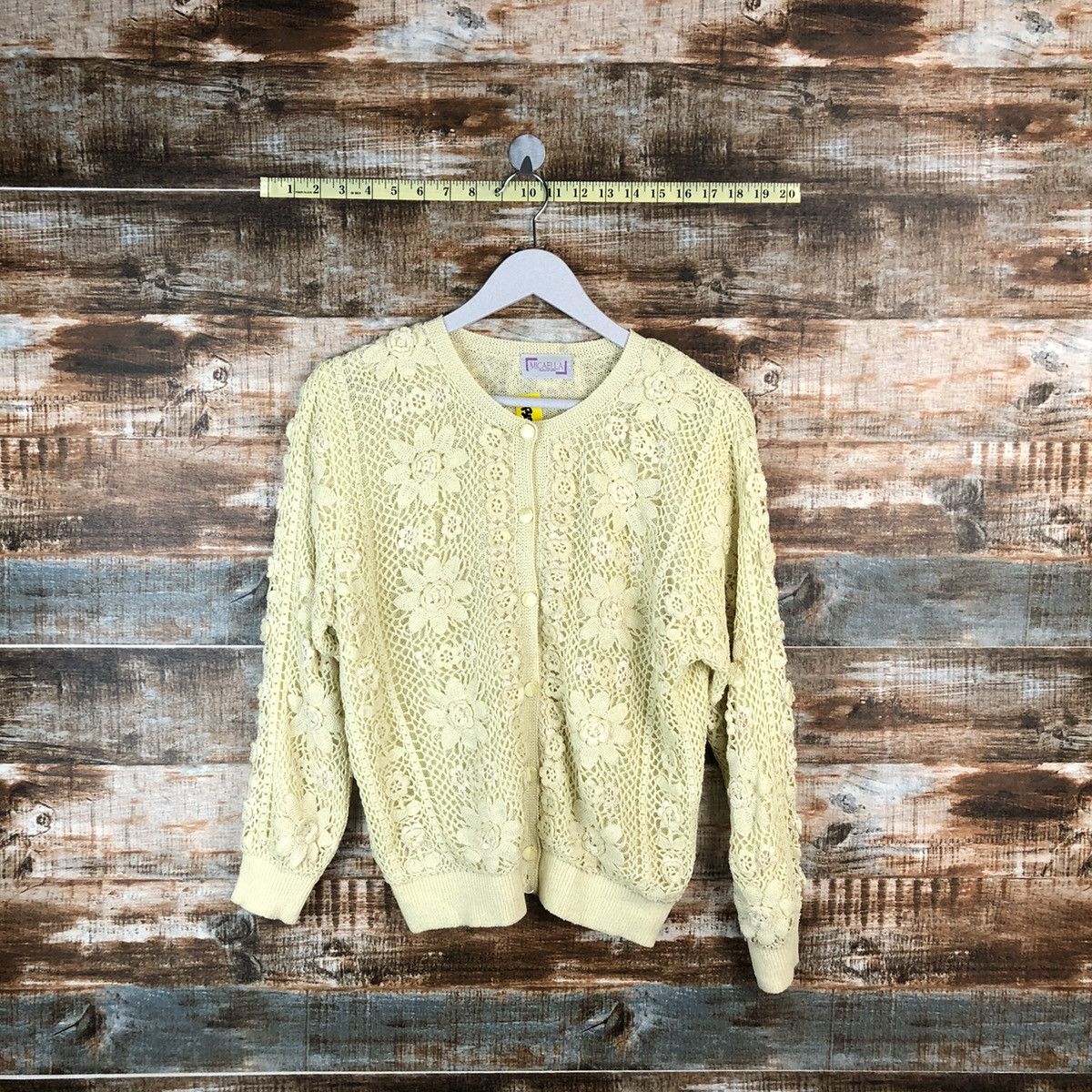 Japanese Brand Micaella Patterned crochet meshnet Cardigan Knitwear #A1343 Size M / US 6-8 / IT 42-44 - 1 Thumbnail