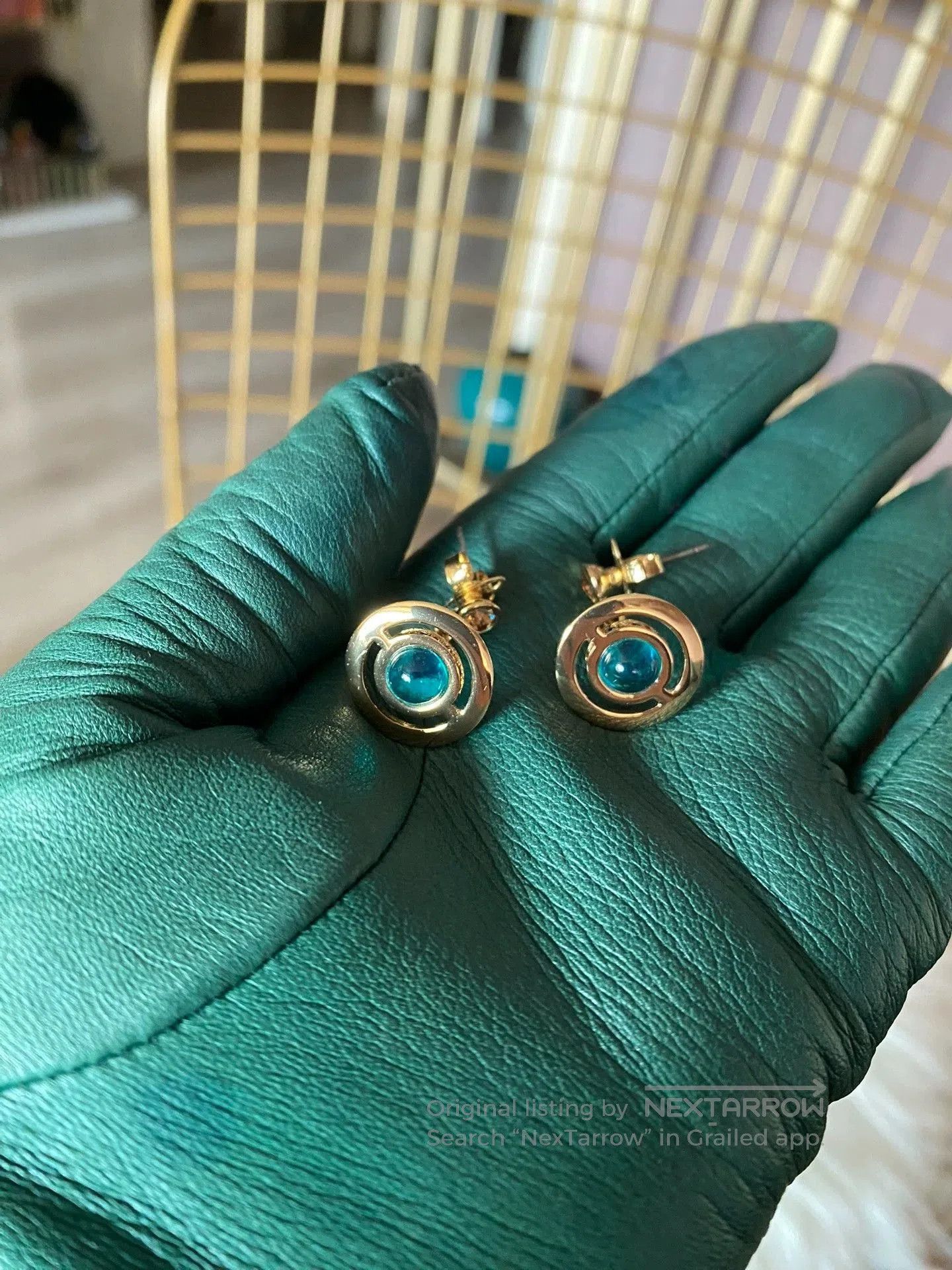 Vivienne Westwood Blue Gold Orb Earrings.
