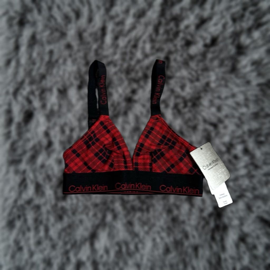 Calvin Klein Calvin Klein Bralette XS Women Triangle Crossback Plaid Preppy Minimalist Streetwear Red Wireless Logo Brand【200 chars max】 Size ONE SIZE - 1 Thumbnail