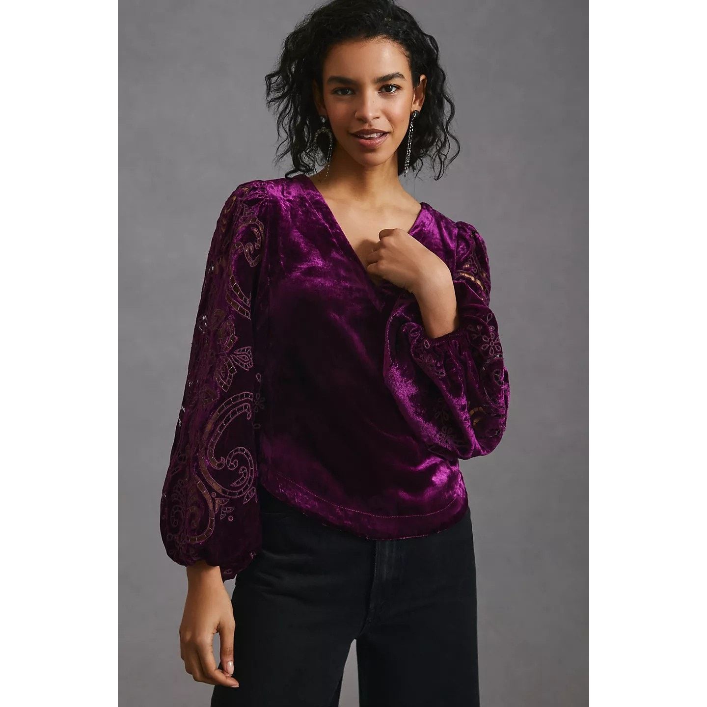 Anthropologie New By Anthropologie Velvet Cutwork Long Sleeve Top $168 XS Size XS / US 0-2 / IT 36-38 - 4 Thumbnail