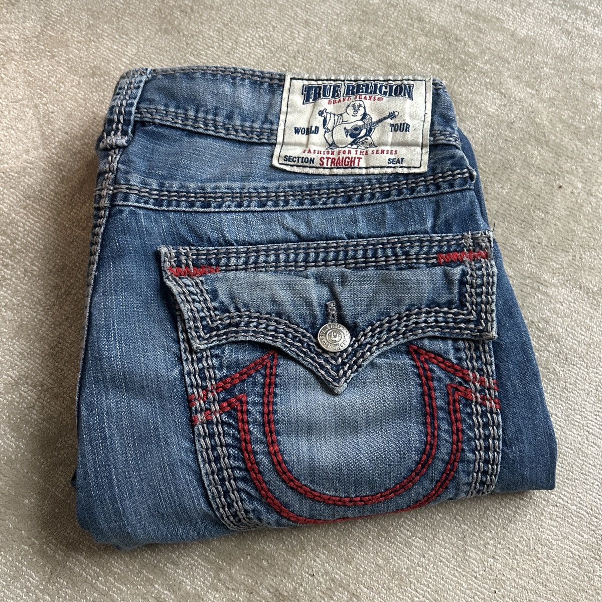 True Religion True Religion Straight Distressed Denim Jeans Size US 33 - 3 Thumbnail