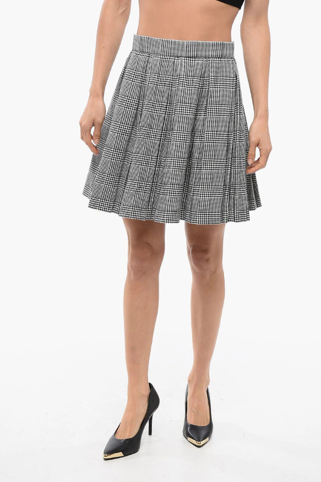 Balmain og1mm0326 Pleated Virgin Wool-Blend Mini Skirt White/Black Size 40" / US 18 - 1 Thumbnail