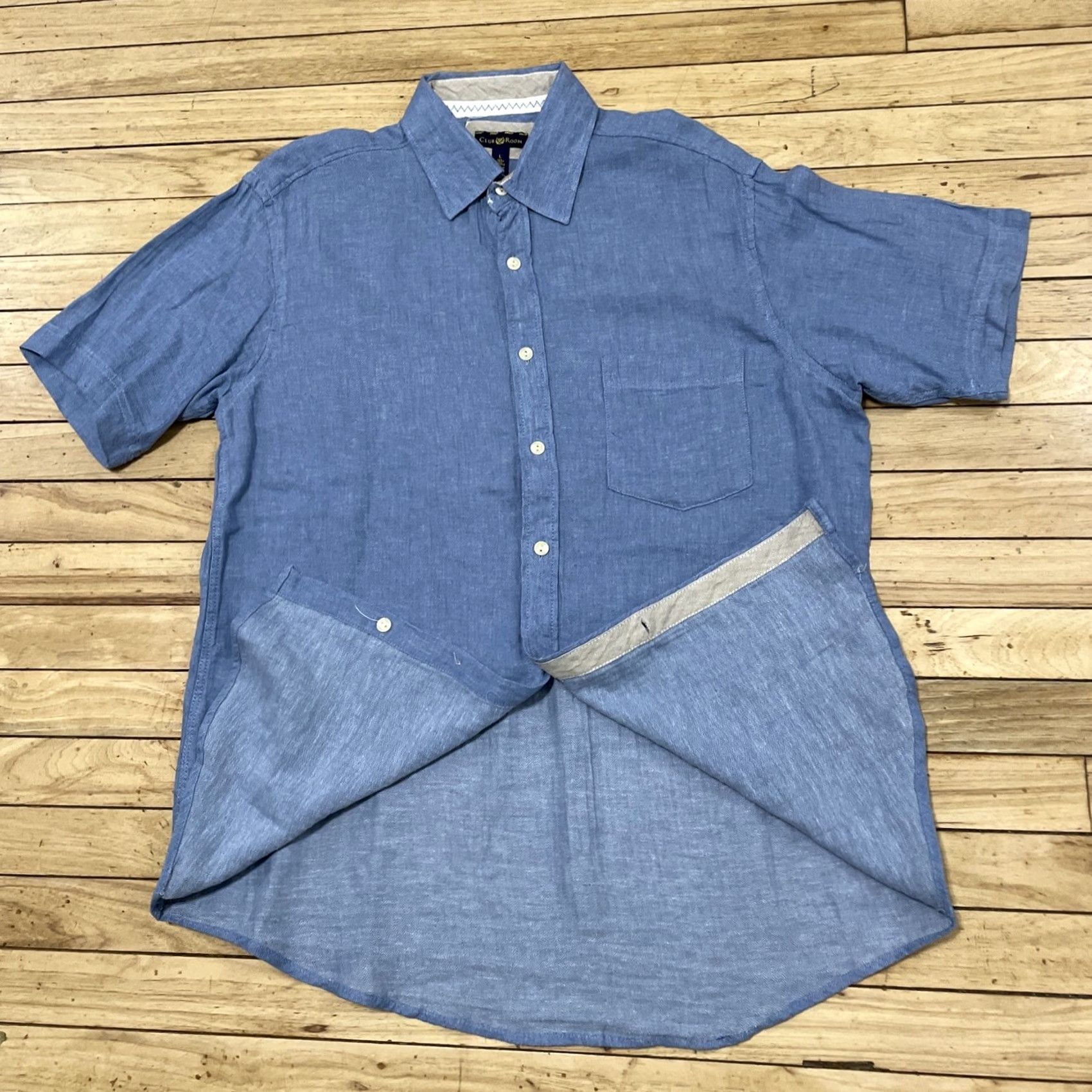 Club Room VINTAGE Club Room Blue Linen Button Shirt Men L Short Sleeve Casual L Blue Linen Button-Up Club Room Men Shirt Casual Preppy Summer 90s Size US L / EU 52-54 / 3 - 4 Thumbnail