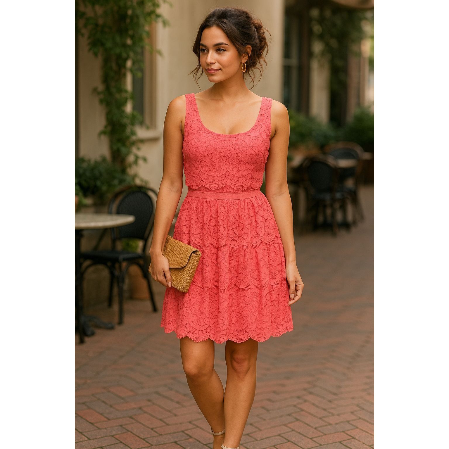 Other As U Wish NWT 13 Flirty Tiered Coral Lace Dress Open Back De Size XL / US 12-14 / IT 48-50 - 3 Thumbnail