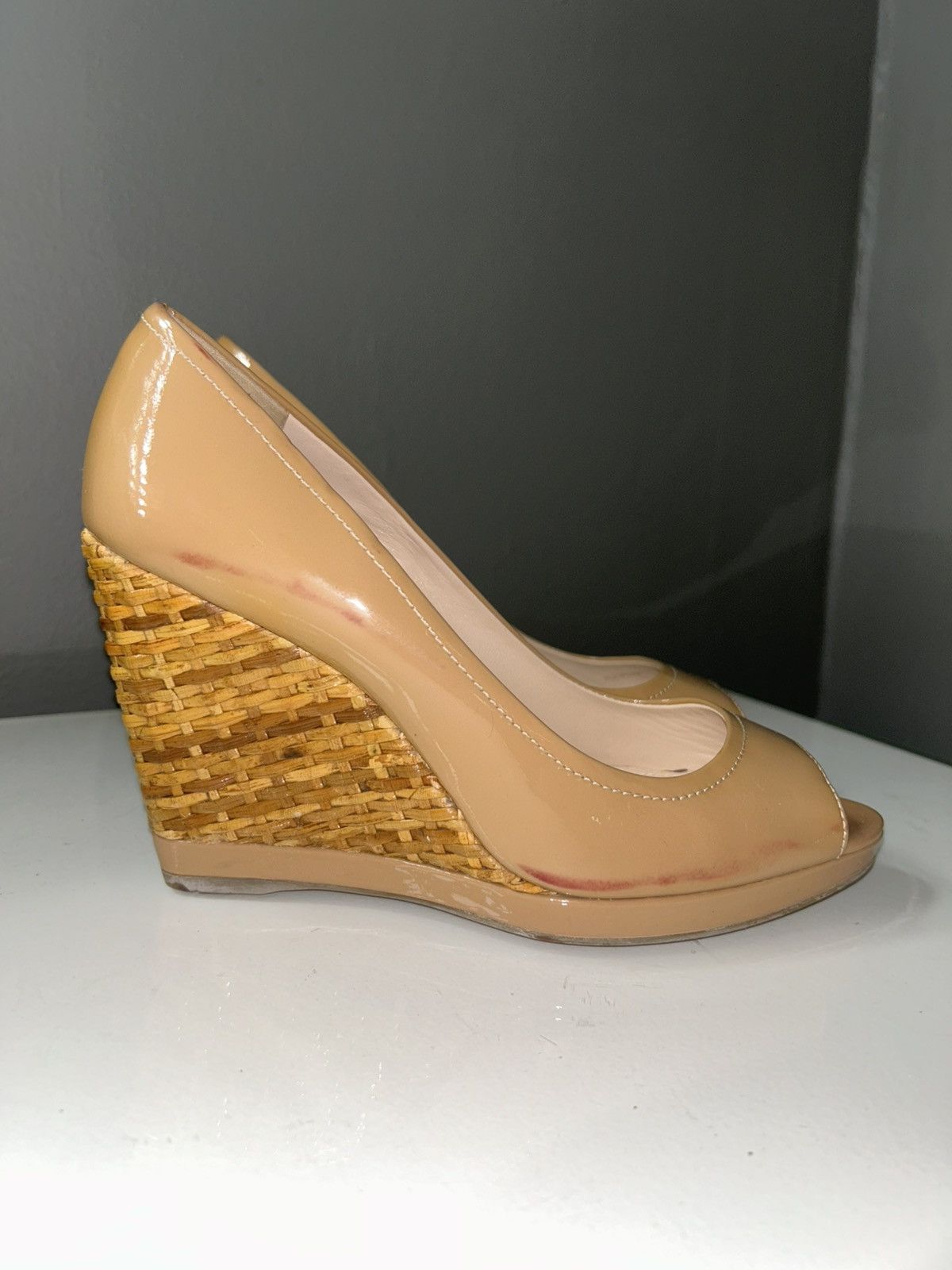 Prada Prada Espadrilles Nude Patent Leather Peep-Toe Wedges s 36.5 Size US 6.5 / IT 36.5 - 8 Thumbnail