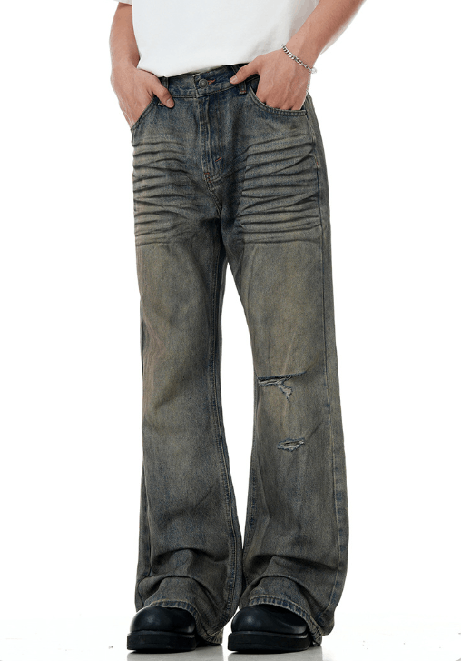 Japanese Brand × Jean American street cleanfit slightly flared washed ripped jeans Size US 32 / EU 48 - 3 Thumbnail