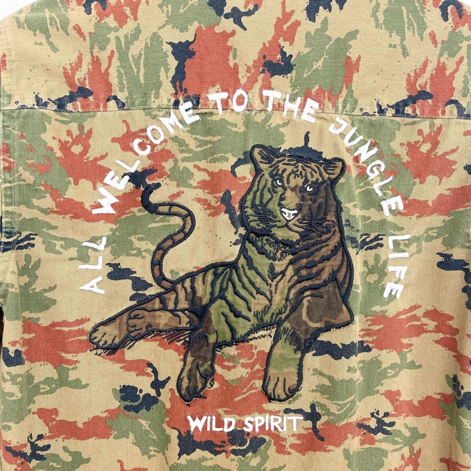 Zara Zara Man Camo Denim Shirt Brown Embroidered Tiger Mens S Size US S / EU 44-46 / 1 - 5 Thumbnail