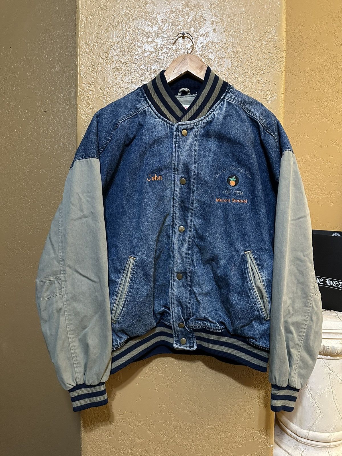 Vintage 🍊 vintage 90s Orange County Fair Varsity Denim Jacket Size US L / EU 52-54 / 3 - 1 Thumbnail