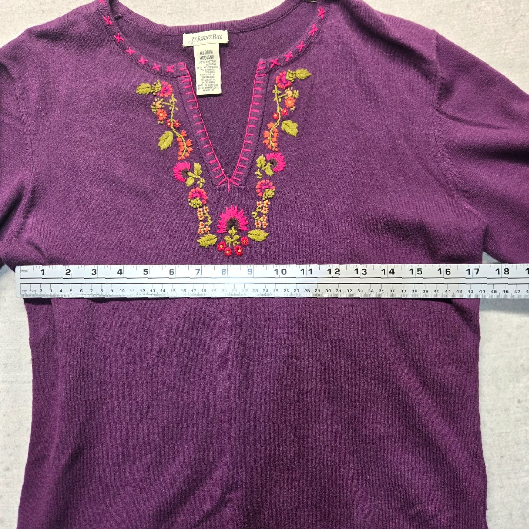 Vintage St. John's Bay Purple Floral Flowers Long Sleeve Knit Sweater Adult Women's Med Size M / US 6-8 / IT 42-44 - 5 Thumbnail