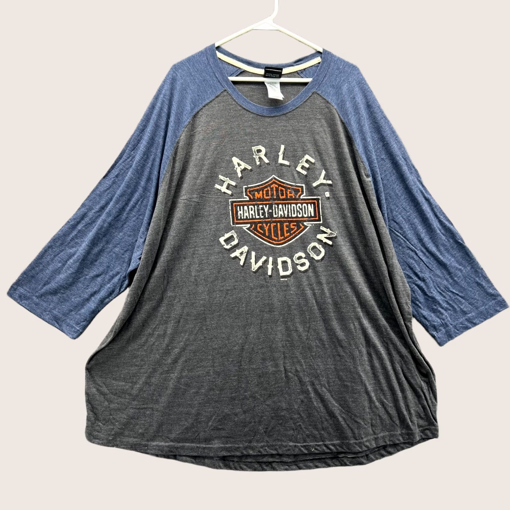 Harley Davidson Harley-Davidson Shirt Men 5XL Grey Blue 3/4 Sleeve Crewneck Motorcycle Logo T-Shirt Size US XXL / EU 58 / 5 - 1 Thumbnail