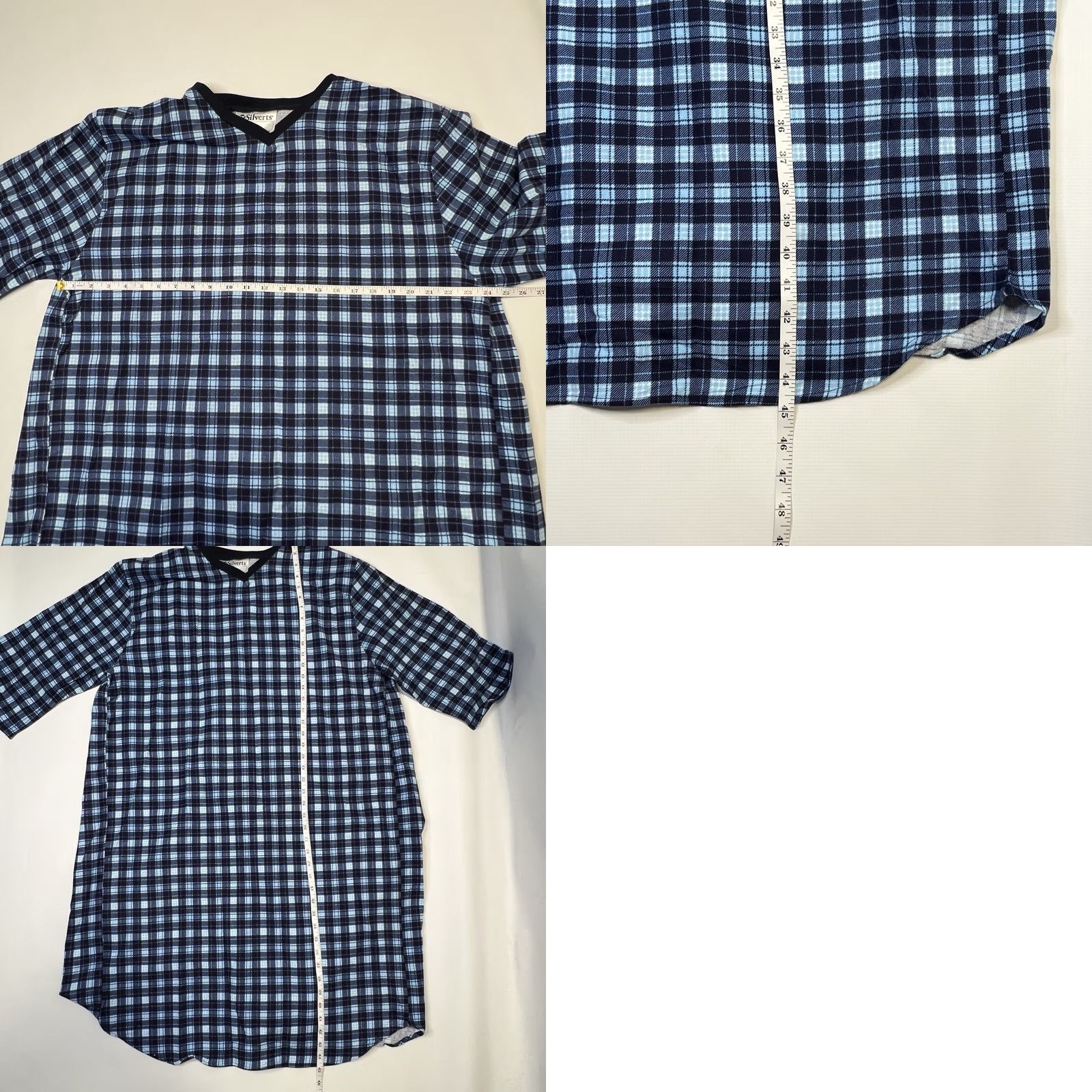 Vintage VINTAGE? (No) Silverts Nightgown Womens Gown Blue Knit Snaps Open Back 3/4 Sleeve Plaid V-Neck Large Medical Hospital Adapt I can't include "?" Size L / US 10 / IT 46 - 8 Thumbnail