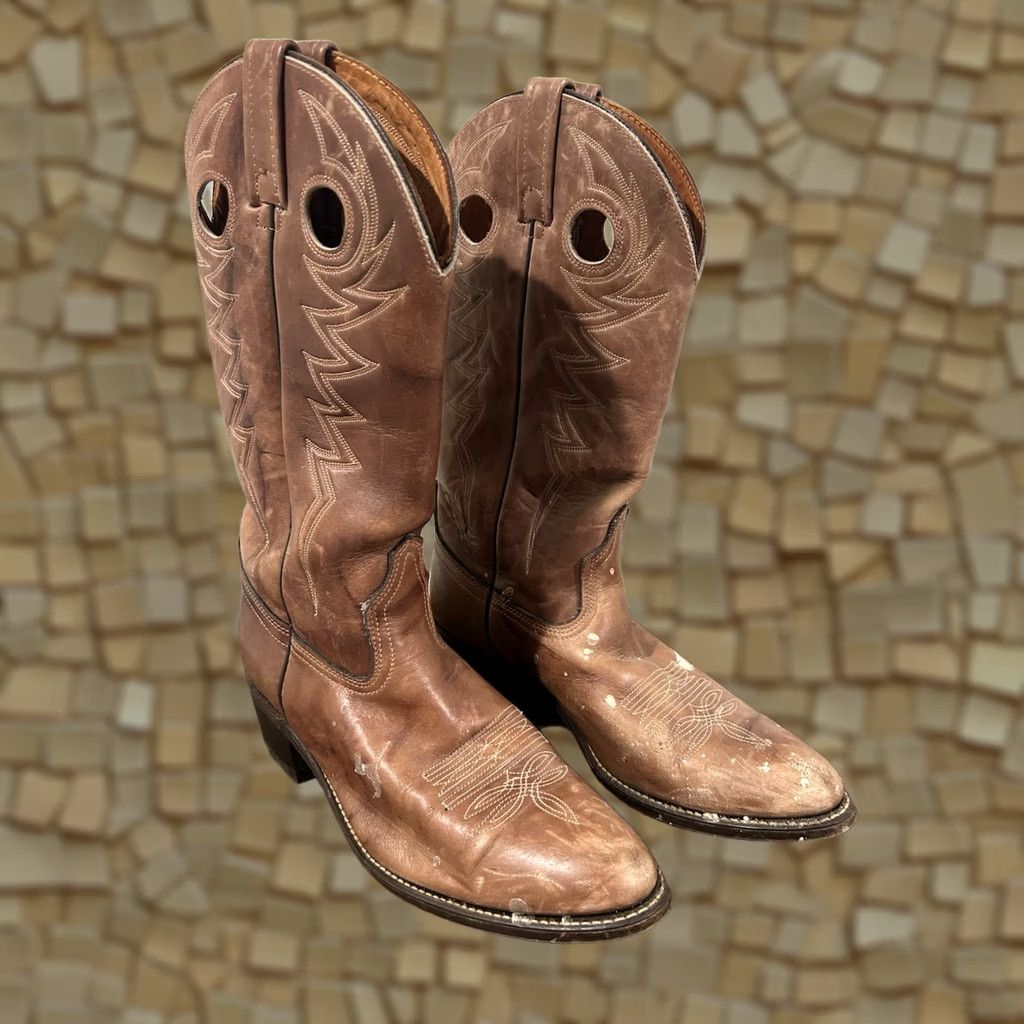 Vintage VINTAGE Acme Boots Western Boots Mens 9.5 Brown Leather Pointed Toe Pull On Cowboy USA 1983 Size US 10 / EU 43 - 1 Thumbnail