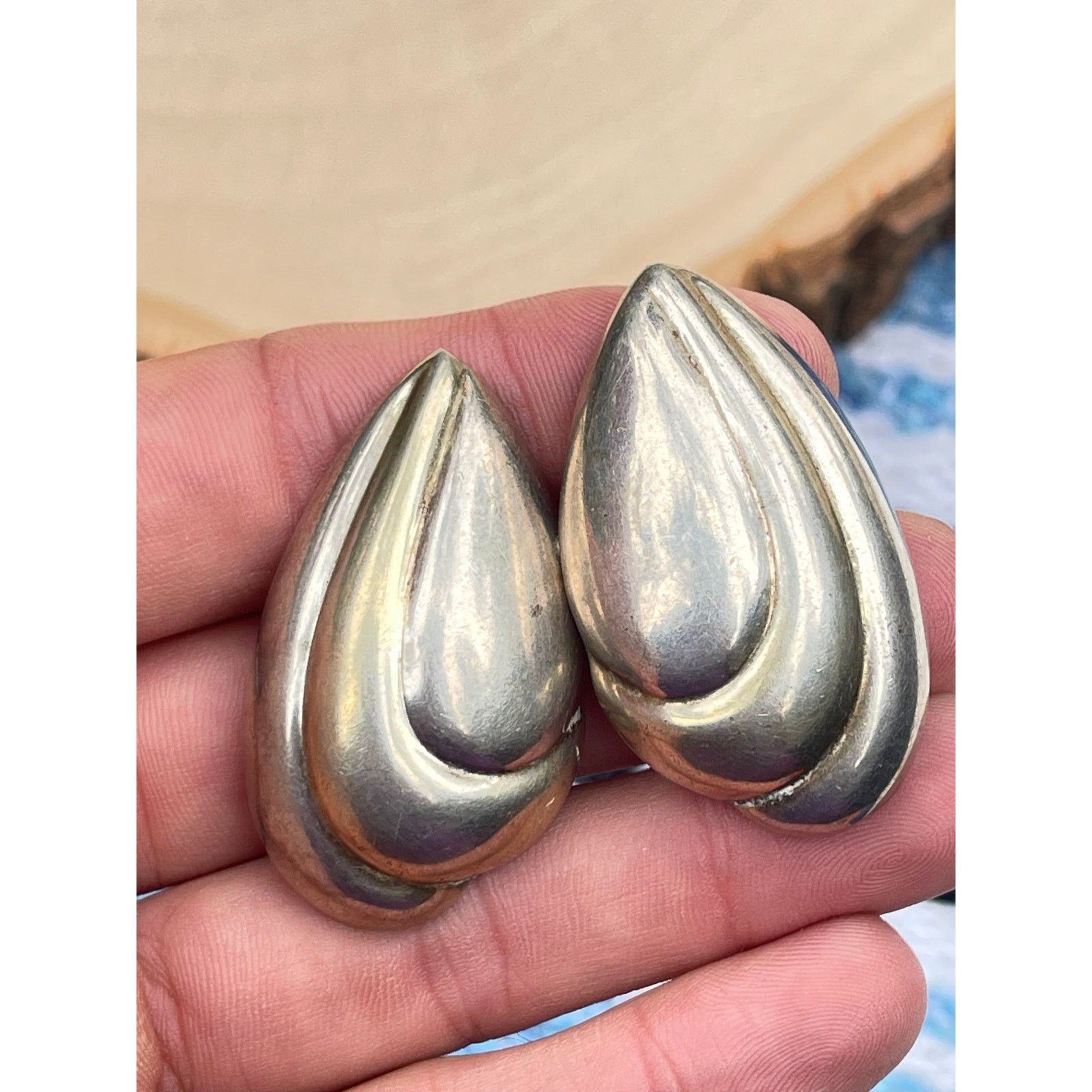 Vintage Vintage Modernist Sterling Silver Earrings - Clip On Size ONE SIZE - 2 Thumbnail