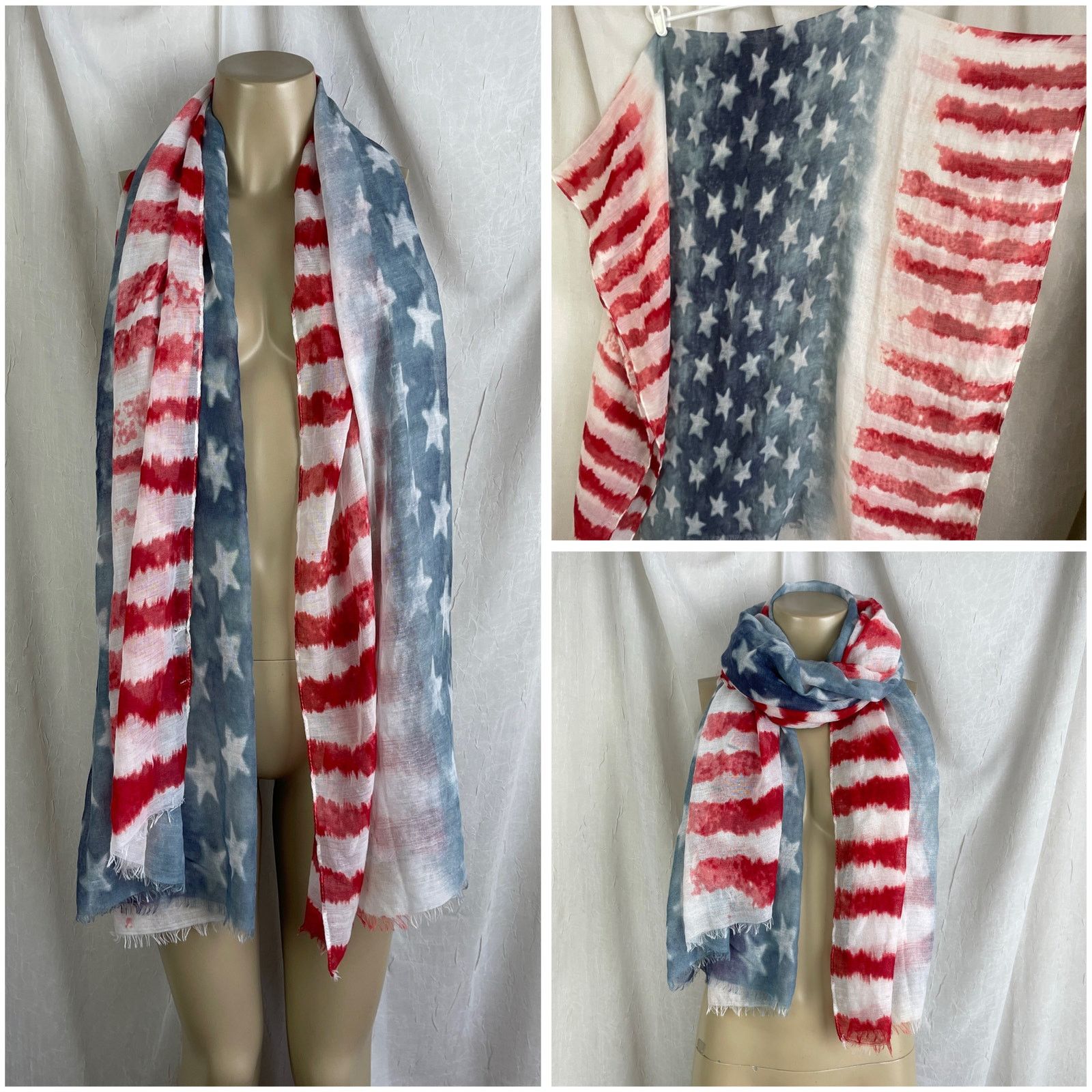 Other American Flag Sheer Scarf Raw Edge USA 4th of July Patriotic Size ONE SIZE - 1 Thumbnail