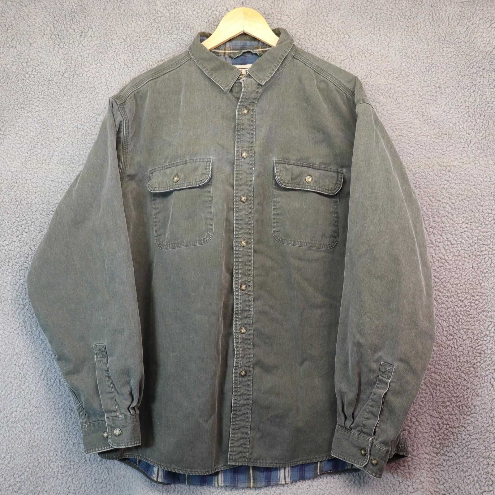 L.L. Bean LL Bean Flannel Lined Chore Shirt Men XL Regular Grey Green Size US XL / EU 56 / 4 - 1 Thumbnail