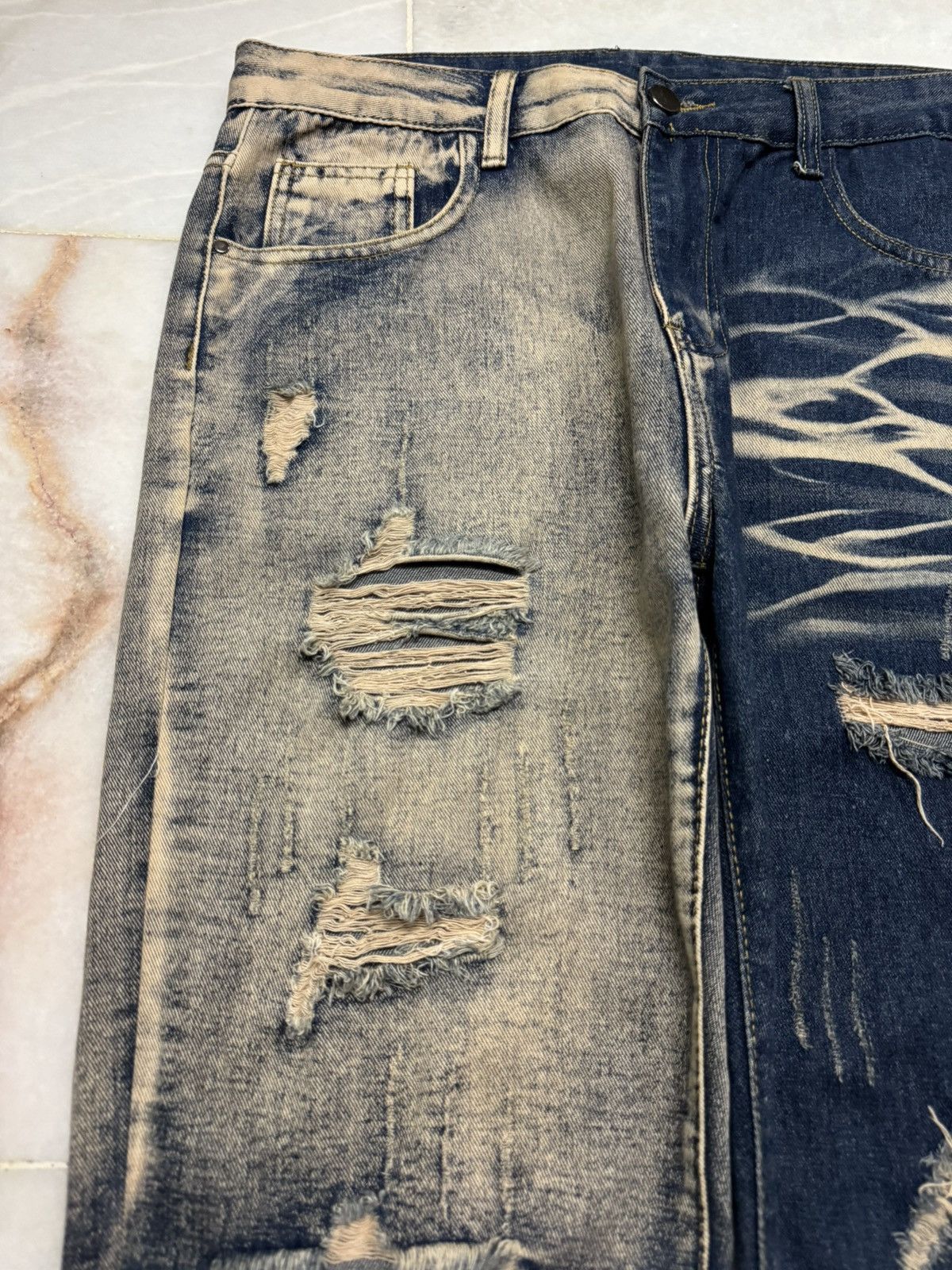 Kapital 💥RARE💥SICK JAPANESE 2 TONE COLOR DISTRESSED RIPPED JEANS Size US 34 / EU 50 - 4 Thumbnail