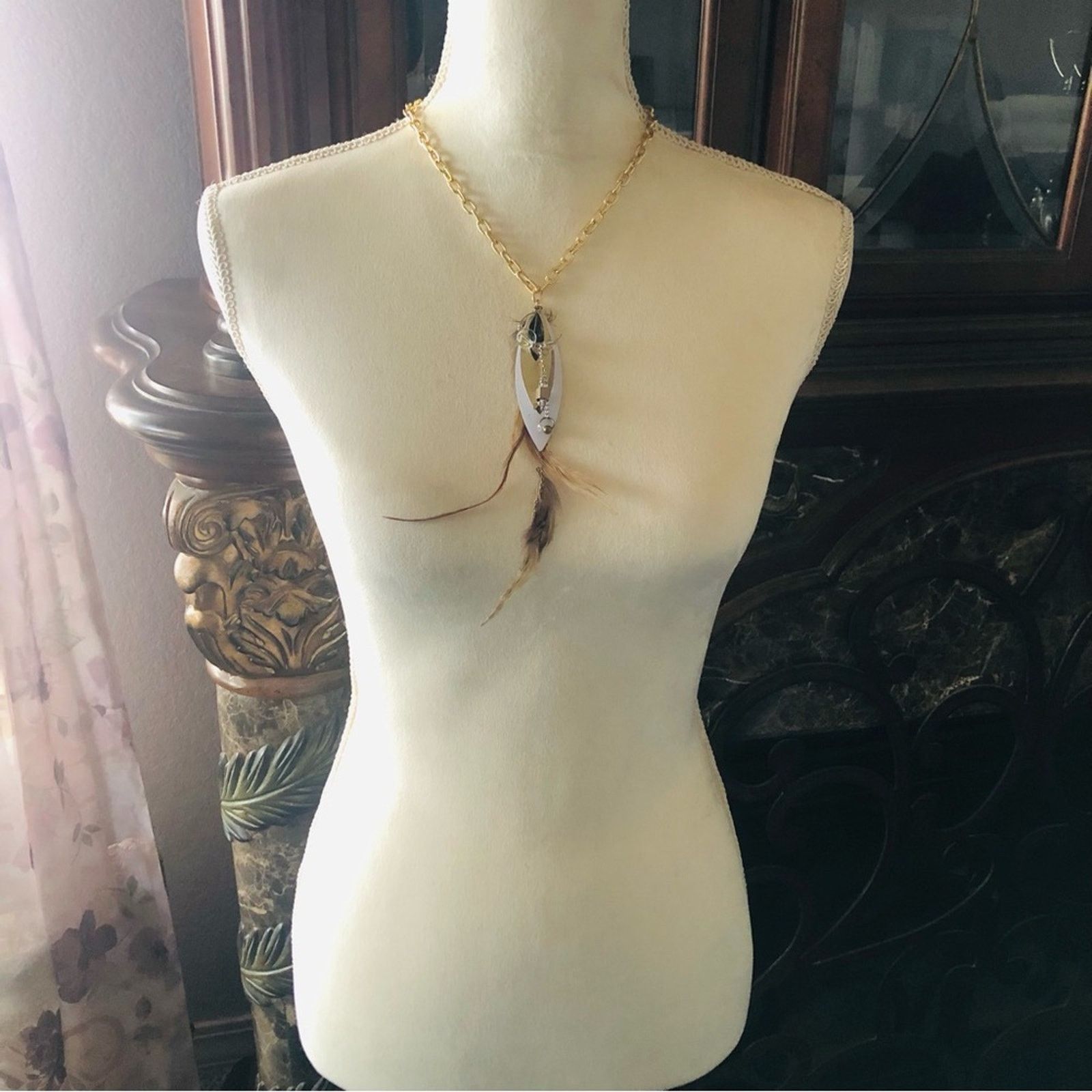 Handmade Handcrafted repurpose genuine feather dangle necklace Size ONE SIZE - 6 Thumbnail