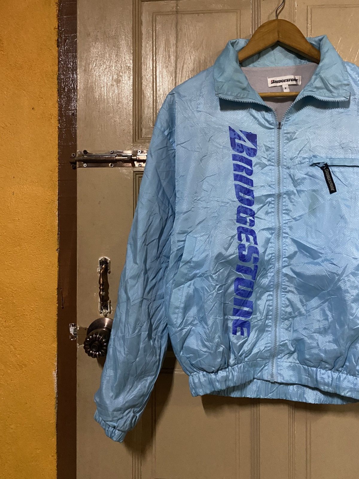 Vintage Vintage 90s Bridgestone Albelt Light Blue Nylon Windbreaker Size US M / EU 48-50 / 2 - 7 Thumbnail