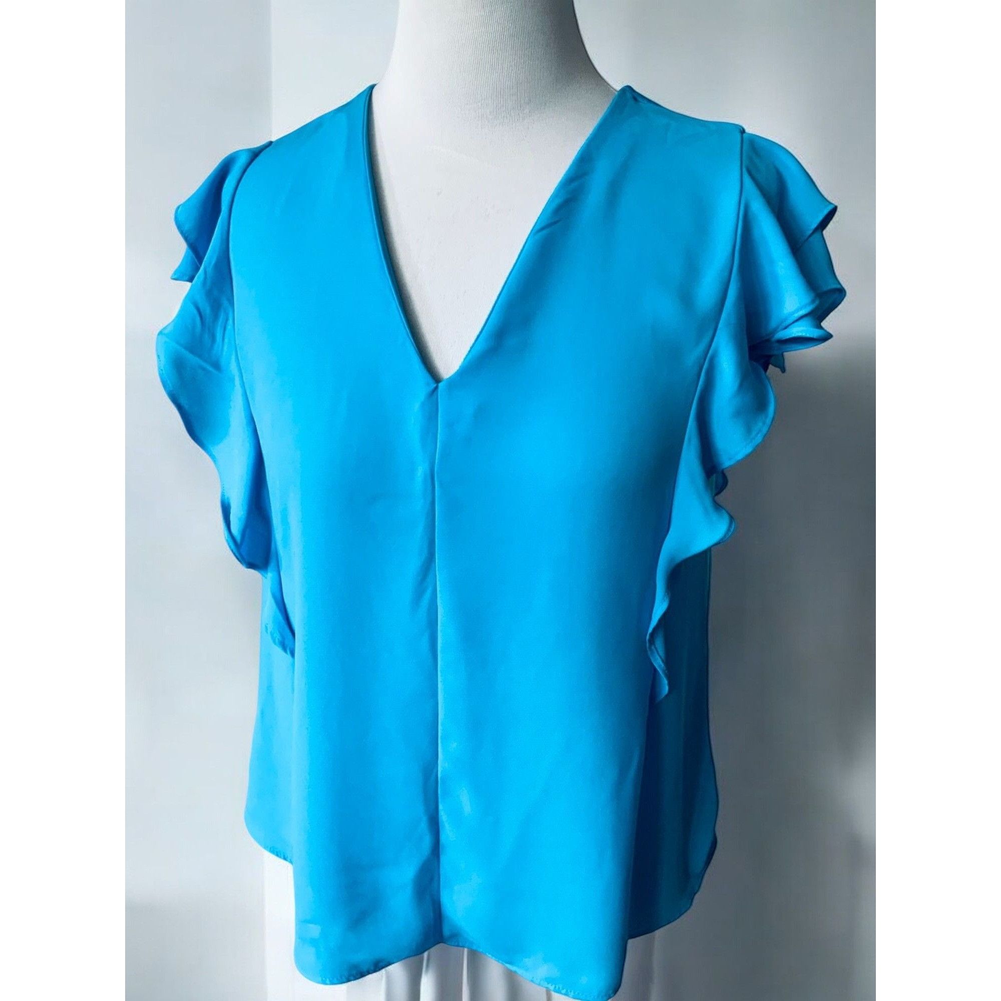 Ann Taylor Ann Taylor Womens Turquoise Cap Ruffle Sleeve VNeck Top XS Size XS / US 0-2 / IT 36-38 - 10 Thumbnail