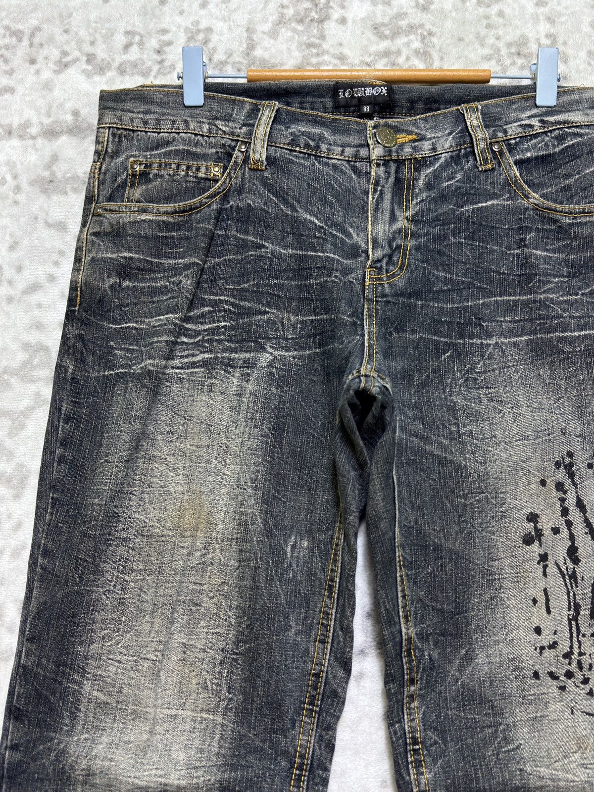 Japanese Brand Vintage Lowbox Flare Acid Wash Paint Splash Distressed Jeans Size US 35 - 4 Thumbnail