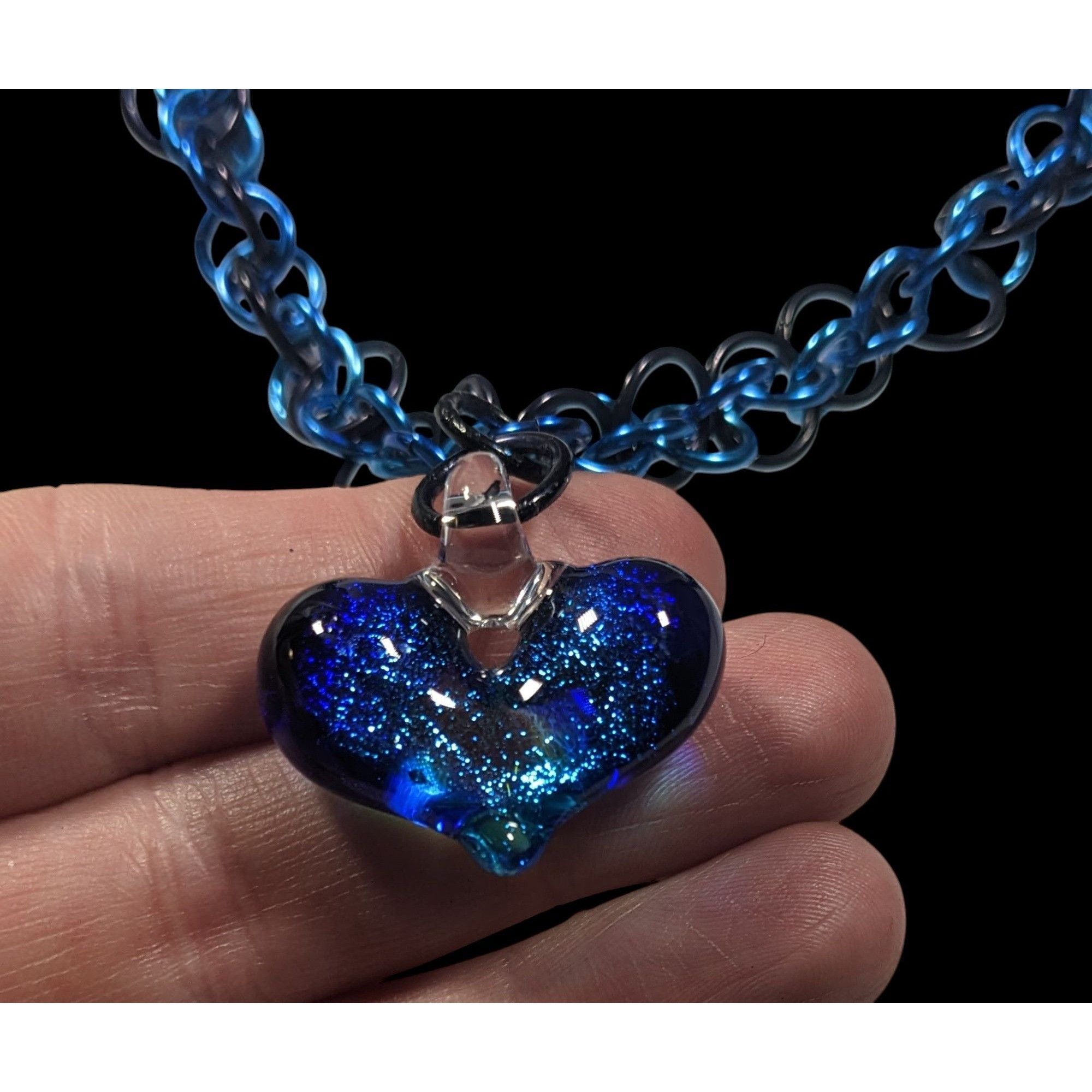 Other Handmade Whimsical Blue Heart And Chainmail Necklace Size ONE SIZE - 2 Thumbnail