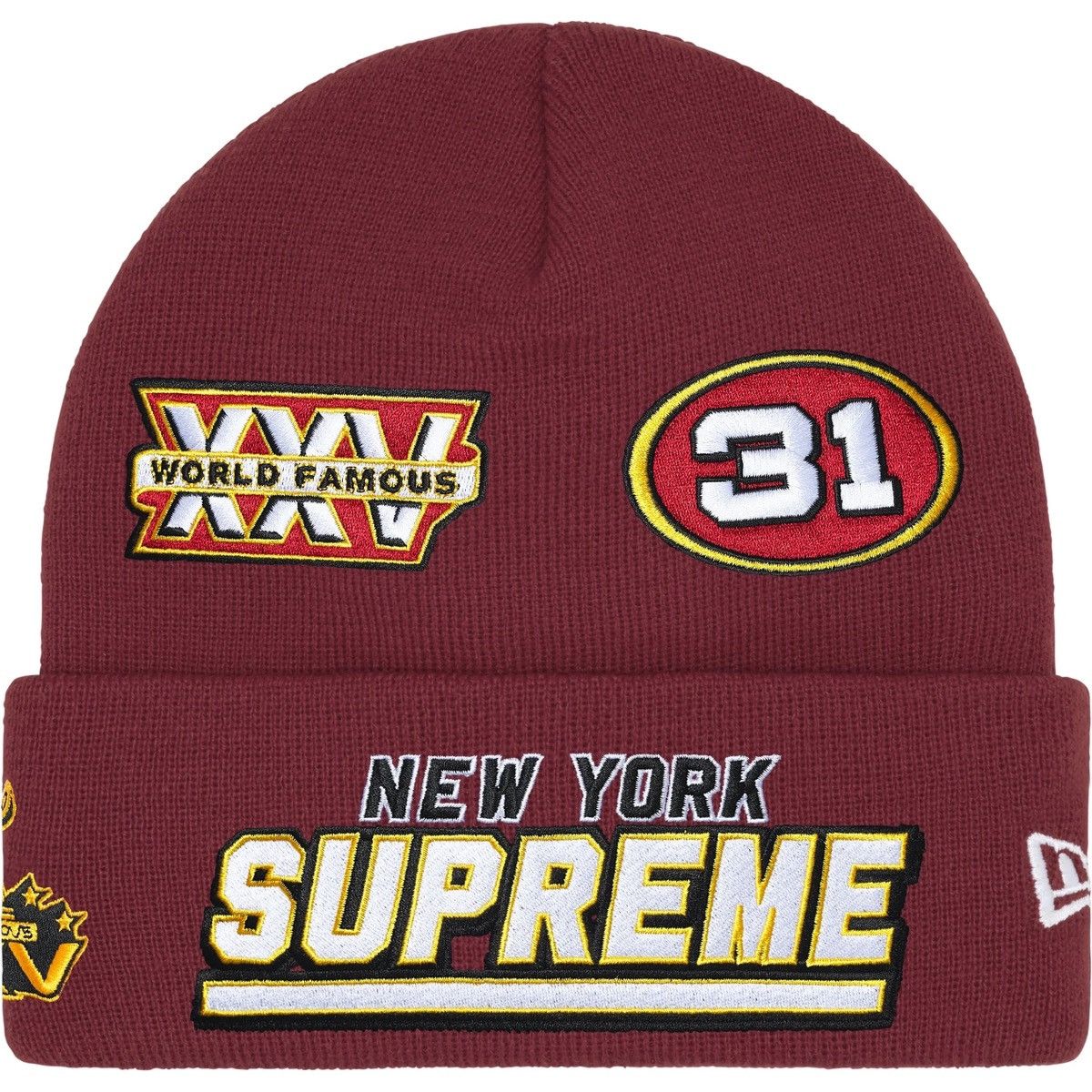 New Era × Supreme “Football” Beanie, Cardinal Red/Plum (F/W 2025, Week 16) Size ONE SIZE - 1 Thumbnail