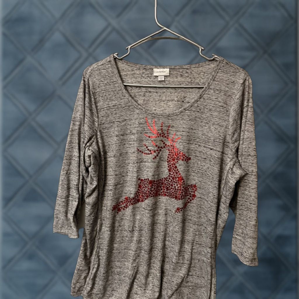 Avenue AVENUE Women’s 14/16~3/4 Sleeve Scoop Neck Graphic Print T-Shirt Top Gray Size XL / US 12-14 / IT 48-50 - 1 Thumbnail