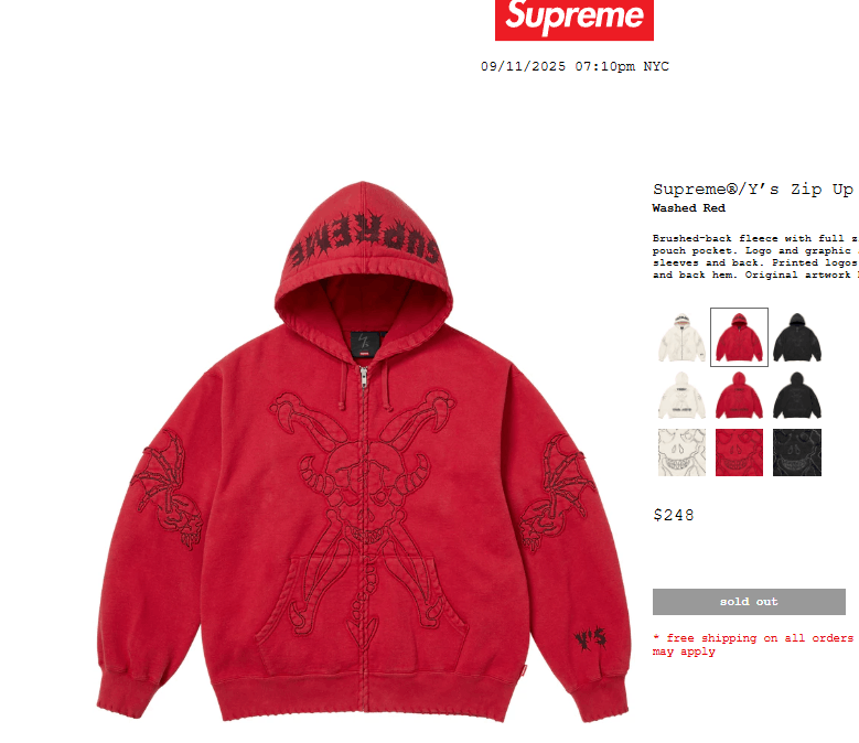 Supreme × Yohji Yamamoto Supreme x Yohji Yamamoto Zip Up Hooded  