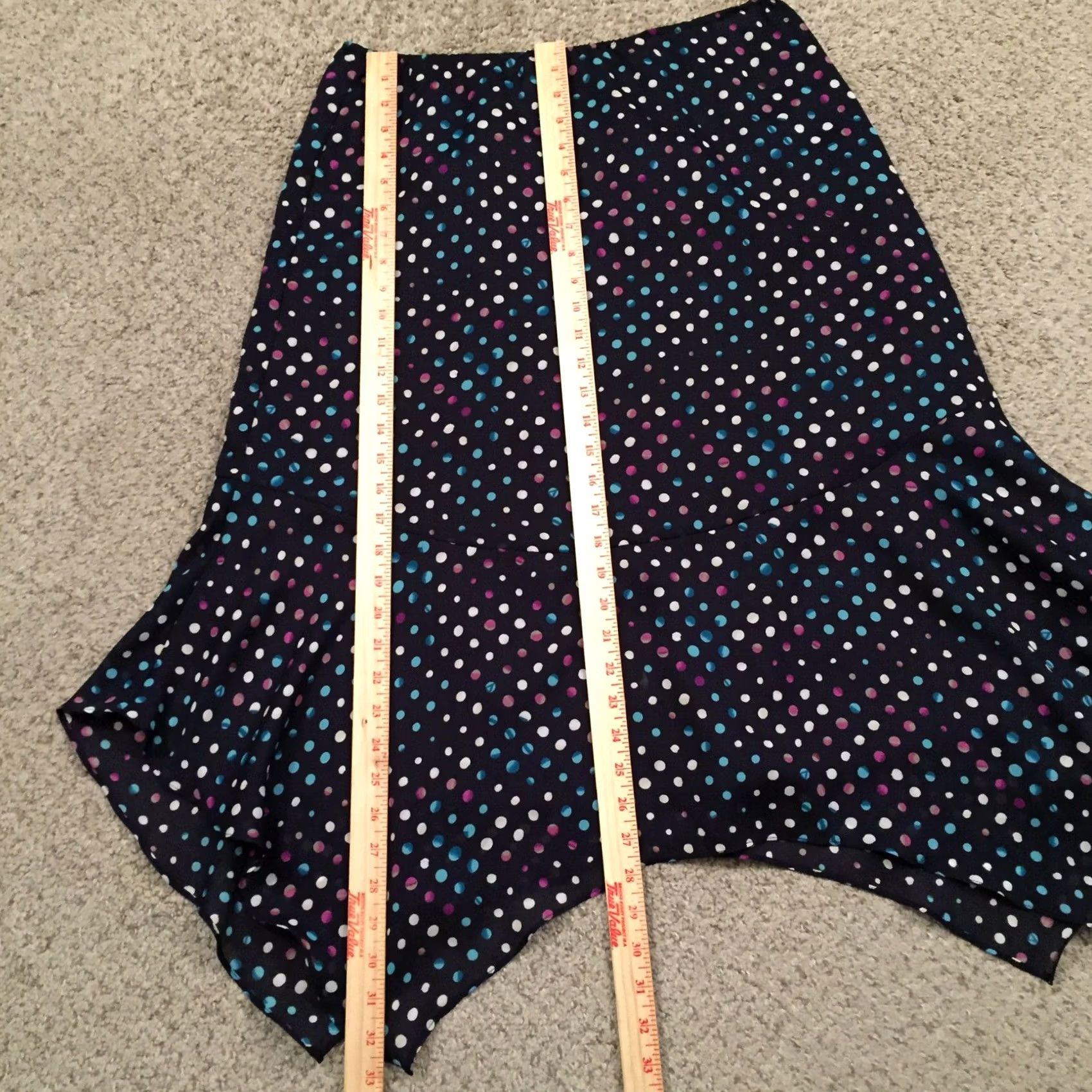 Vintage JG Hook Skirt Midi Polka Dot Blue Lined A-Line Asymmetric 12 Women Regular Polyester XS? Size 34" / US 12 / IT 48 - 4 Thumbnail