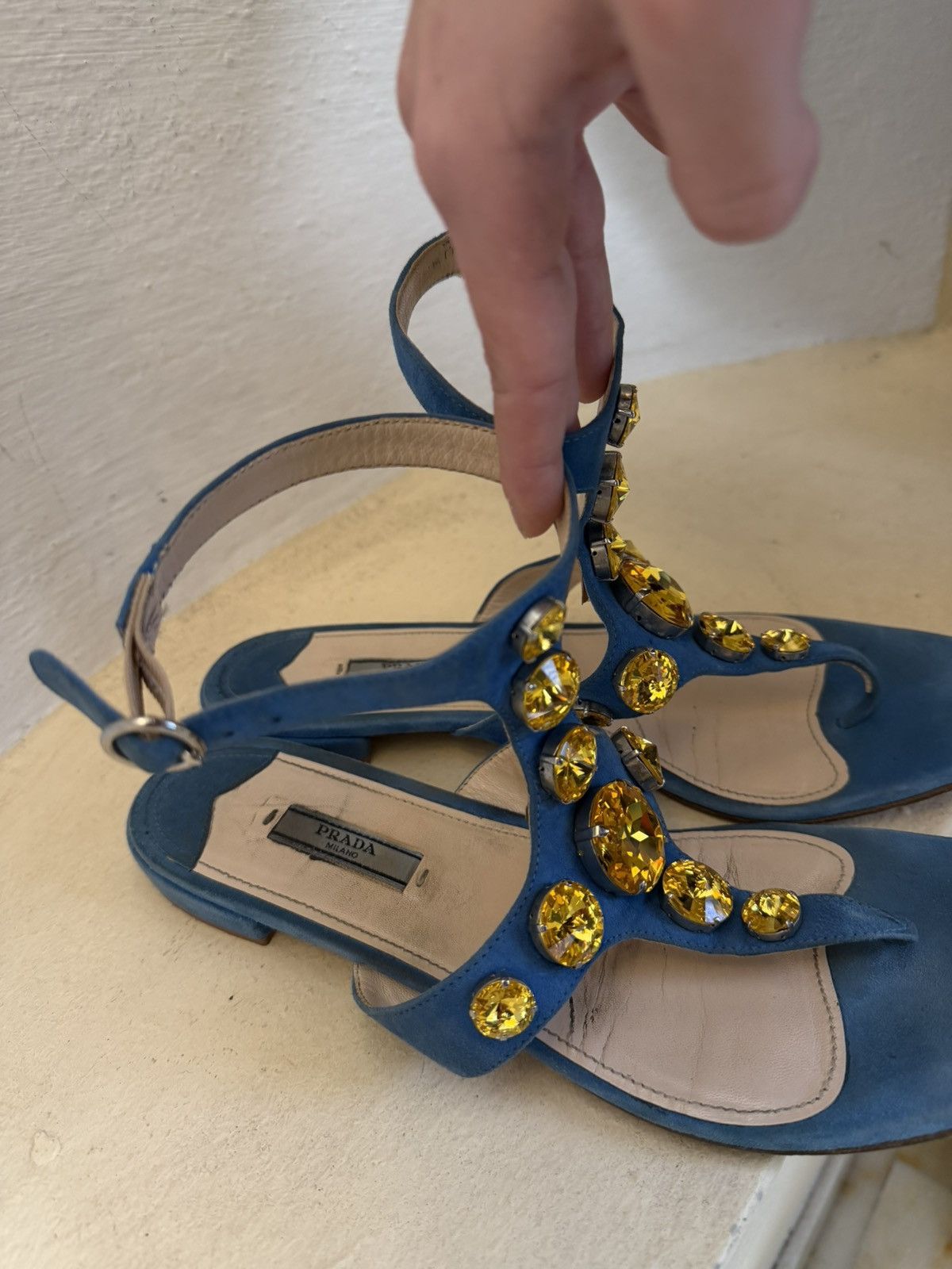 Prada Vintage Prada Suede/Leather Crystal Flip Flops Size 41 Size US 11 / IT 41 - 3 Thumbnail