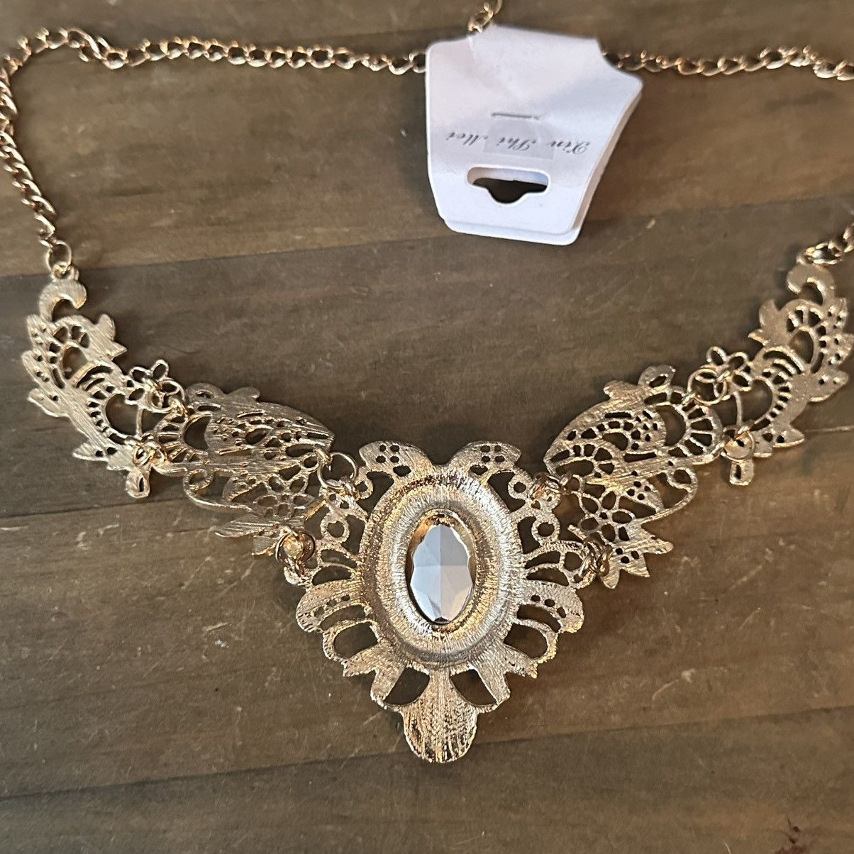 Other Gold tone filigree blue gemstone statement necklace Size ONE SIZE - 5 Thumbnail