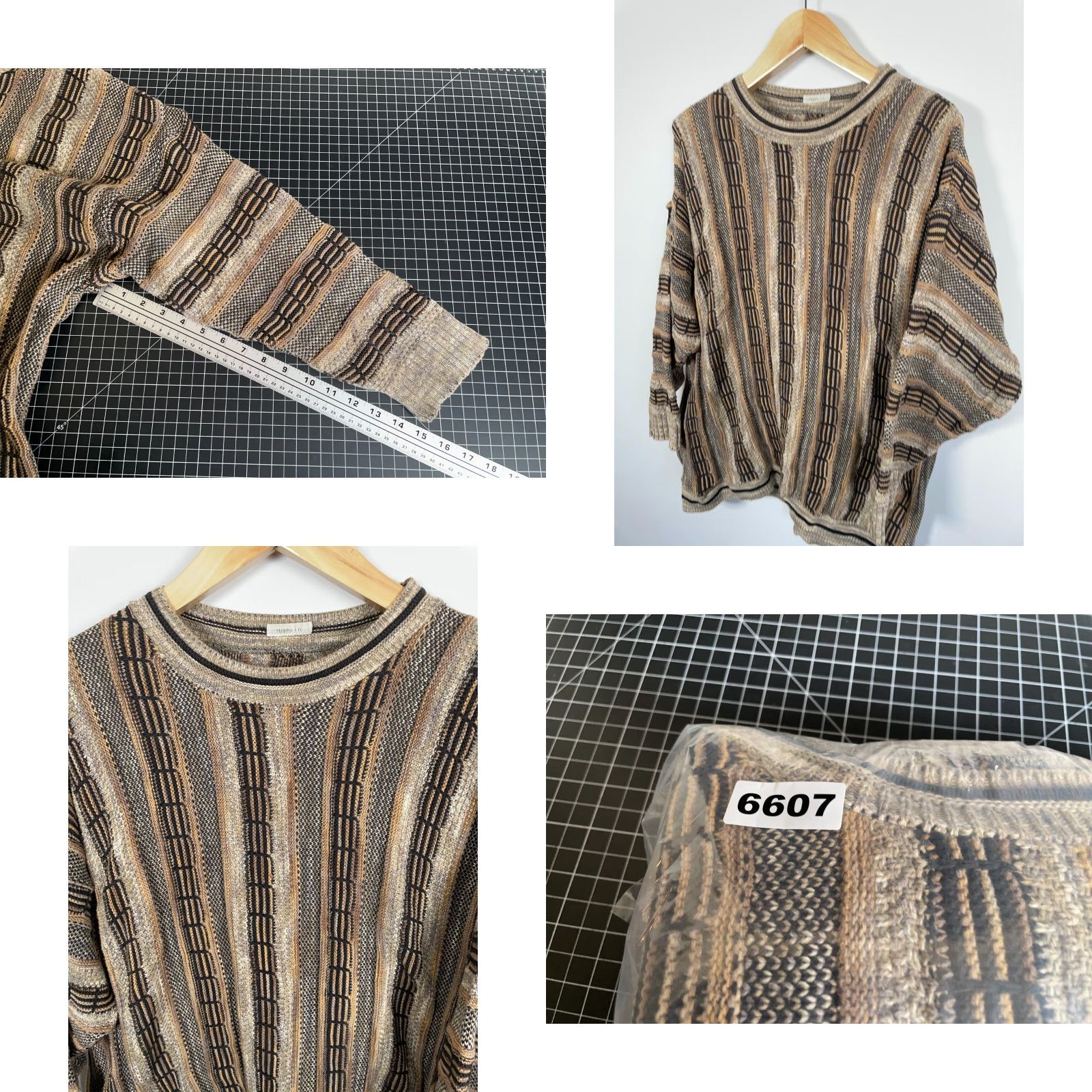 Coogi VINTAGE COOGI Style Sweater Mens XL Brown Beige Striped Crew Neck Chunky-Knit Pullover 90s Hip Hop Size US XL / EU 56 / 4 - 8 Thumbnail