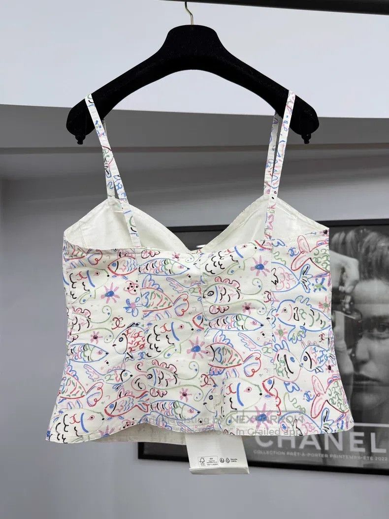 Chanel Chanel 25C small fish graffiti printed suspender vest Size XS / US 0-2 / IT 36-38 - 3 Thumbnail