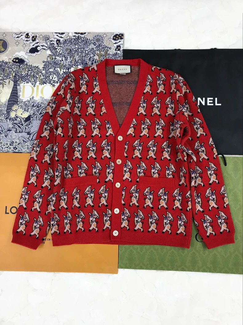 Gucci Gucci Dancing Pig Wool Cardigan - dmc Size US L / EU 52-54 / 3 - 1 Thumbnail