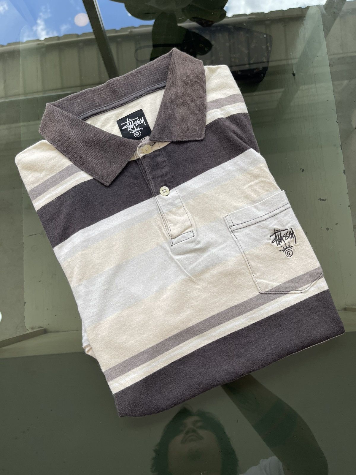 Stussy Vintage 00s Stussy Striped Polo Shirt Embroidered Crown Logo Size US XL / EU 56 / 4 - 1 Thumbnail