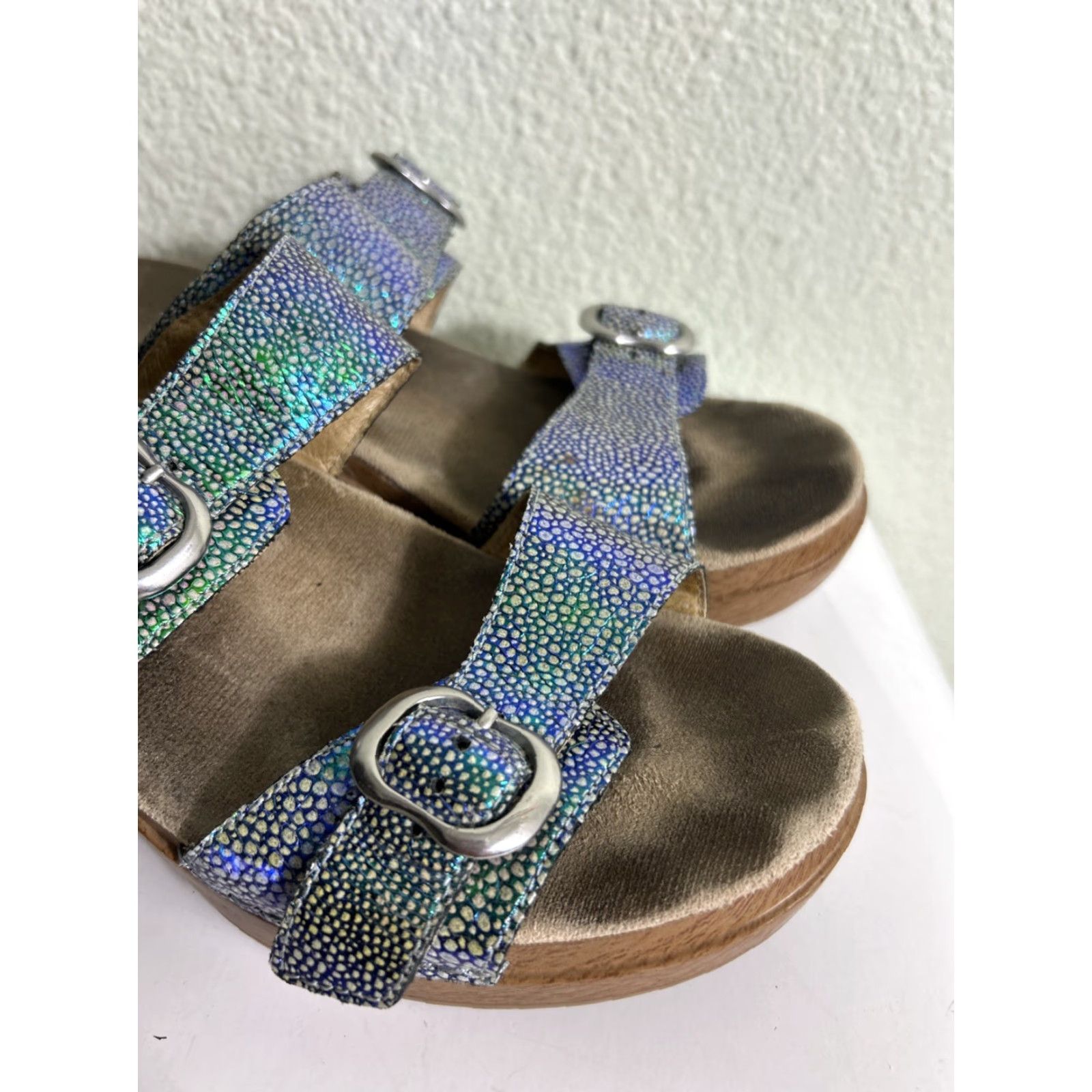 Dansko VINTAGE Dansko Sandal Sophie Blue Iridescent Double Strap Clog Sandals 41 US 11 Women Straps Leather Slip-On Size US 11 / IT 41 - 2 Thumbnail