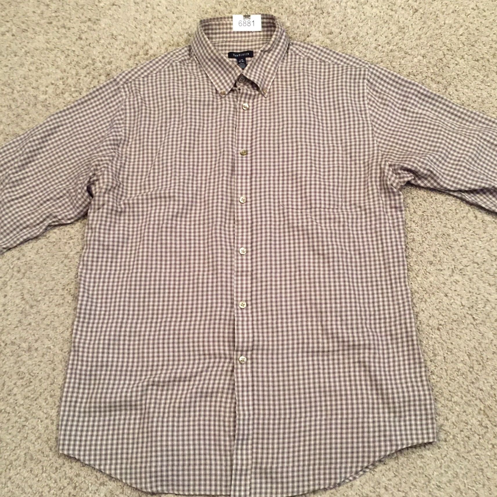 Van Heusen Van Heusen Shirt Mens Large Beige Plaid Long Sleeve Button Up Size US L / EU 52-54 / 3 - 5 Thumbnail