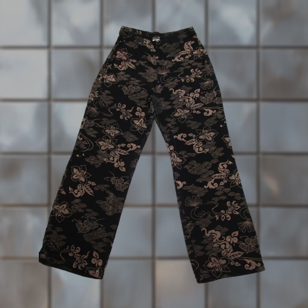 Velvet VINTAGE Slinky Pants Womens L Black Beige Whims Goth Velvet Floral y2k Boho Wide Size 36" / US 14 / IT 50 - 1 Thumbnail