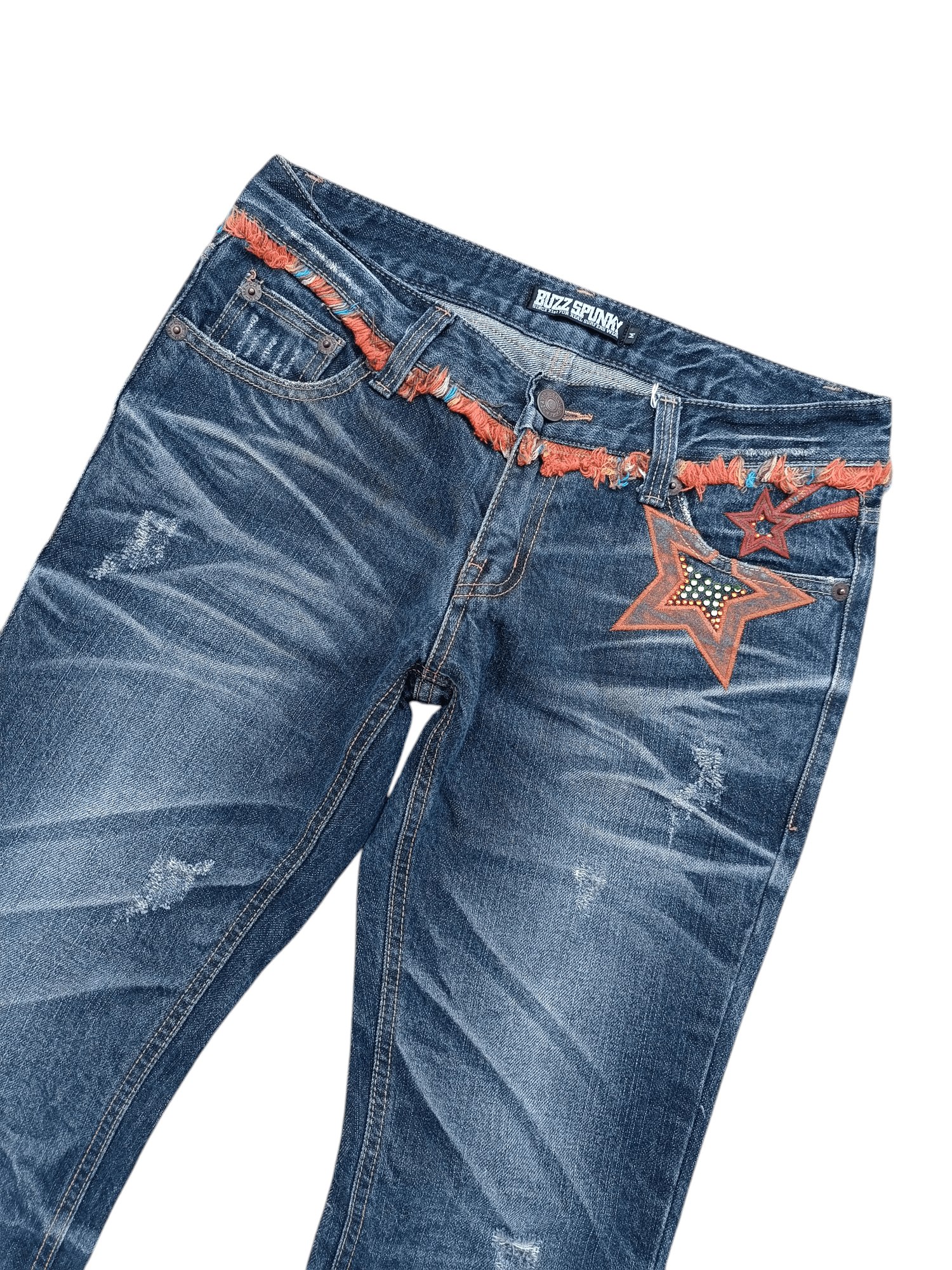 Japanese Brand BUZZ SPUNKY Skinny Distressed Whiskers Faded Rare Design Size US 30 / EU 46 - 10 Thumbnail