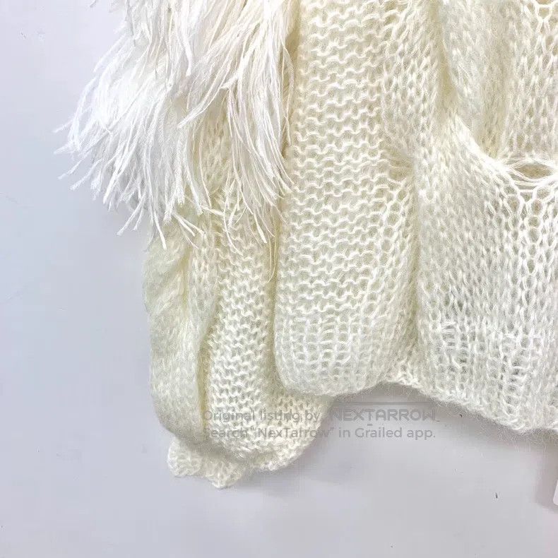 Loewe Loewe Off-white Mohair Round Neck Feather Sleeve Knit Swea Size S / US 4 / IT 40 - 4 Thumbnail