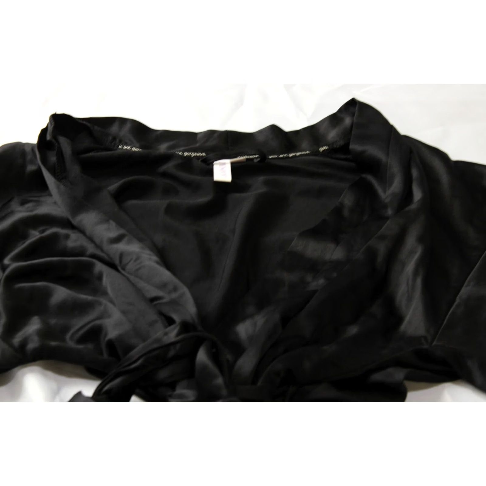 Vintage Joyspun Women's Lace Trim Relaxed Self-Tie Belt Robe EH6 Black Soot Small NWT Size ONE SIZE - 2 Thumbnail