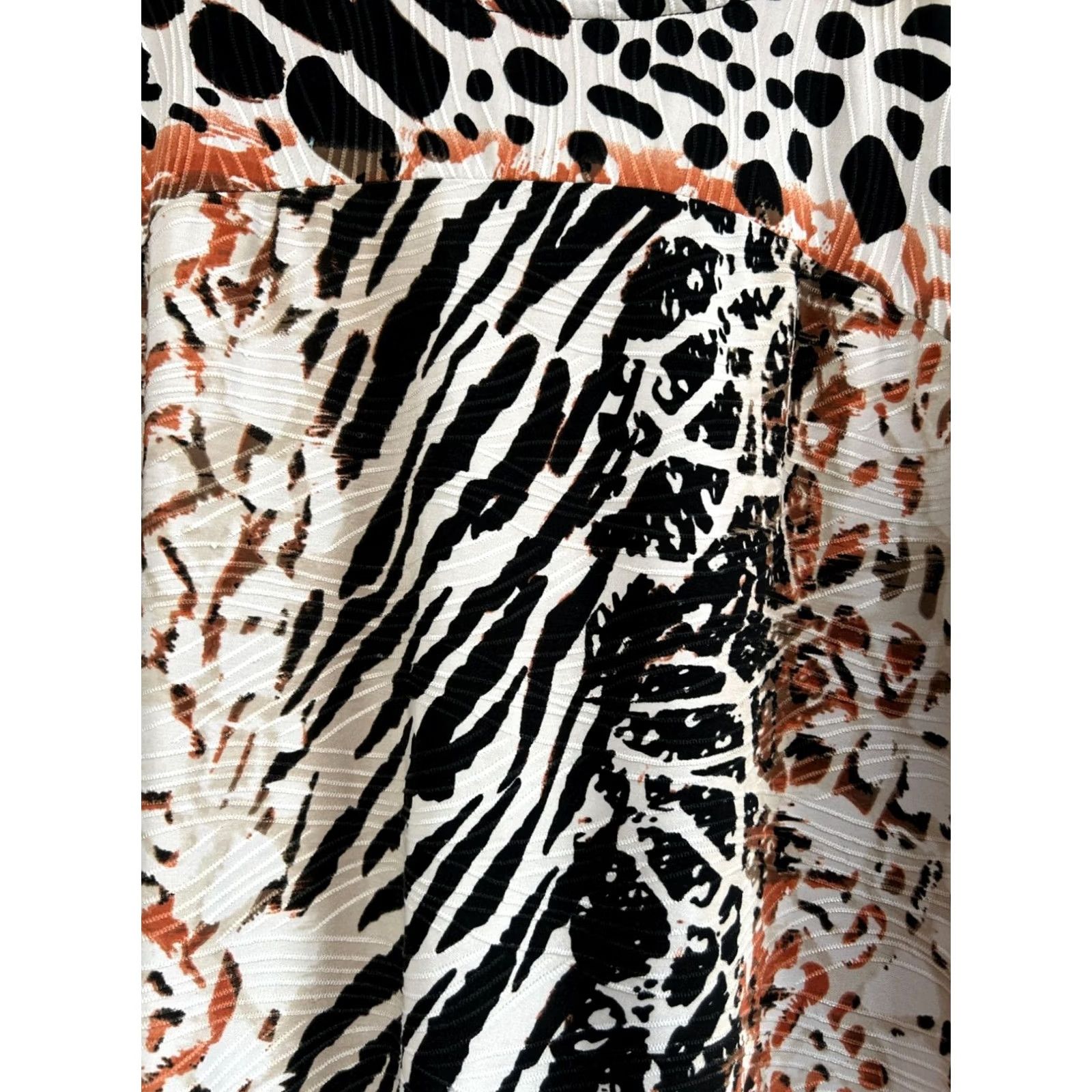 Vintage Dana Buchman Womens Mixed Animal Print 3/4 Sleeve Top XL Black Brown Stretch Size XL / US 12-14 / IT 48-50 - 2 Thumbnail