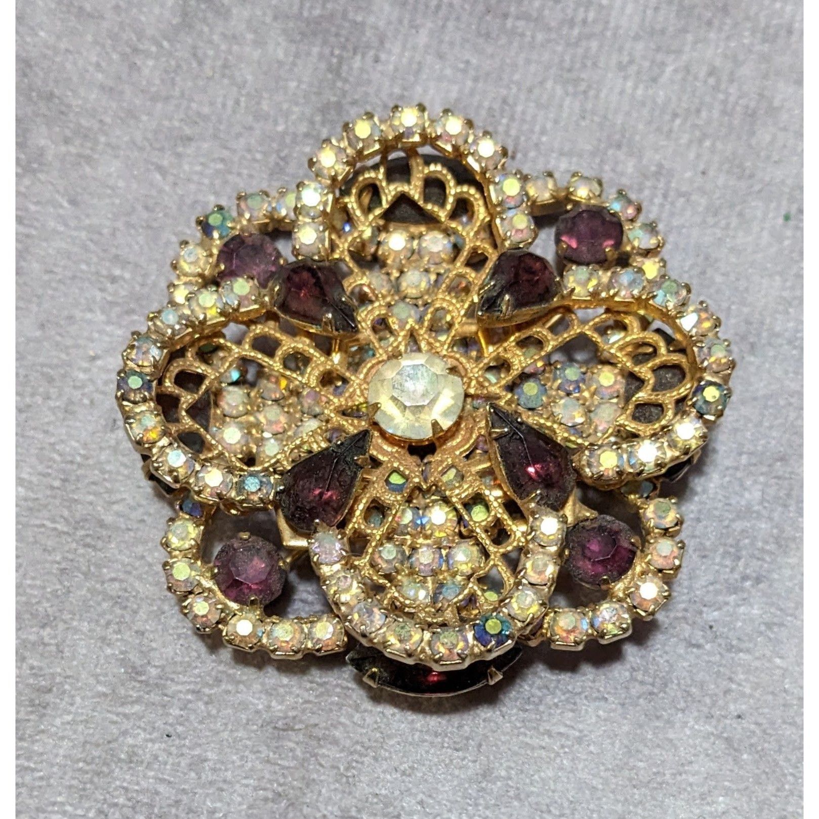 Other Vintage Floral Glam Multilayer Gold And Purple Rhinestone Br Size ONE SIZE - 4 Thumbnail