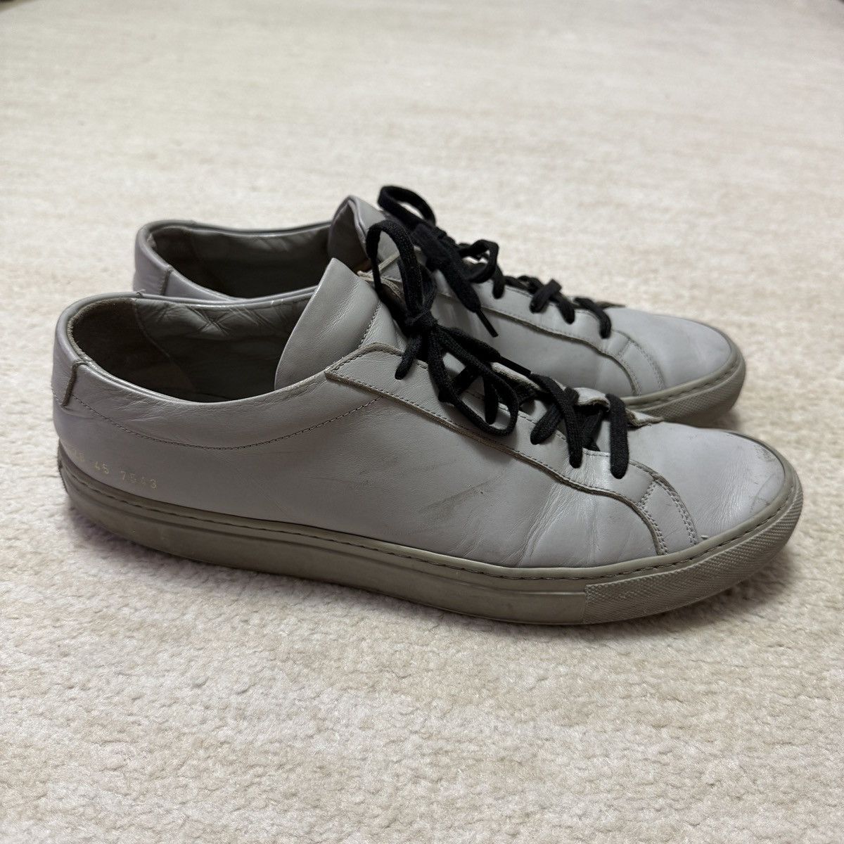 Common Projects Common Projects 1528 Achilles Low Top Grey Leather Sneakers Size US 12 / EU 45 - 7 Thumbnail